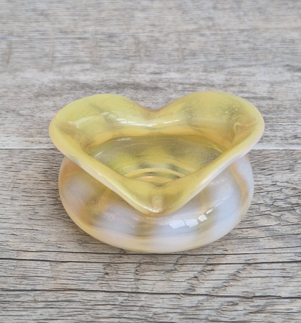 Antique Art Nouveau Monot Stumpf Pantin French Opalescent Glass Ruffled Open Salt Cellar Bowl