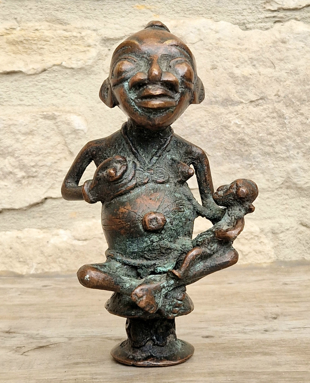 Antique African Tikar Cameroon Cast Bronze Fertility Motherhood Maternity Figure Statue