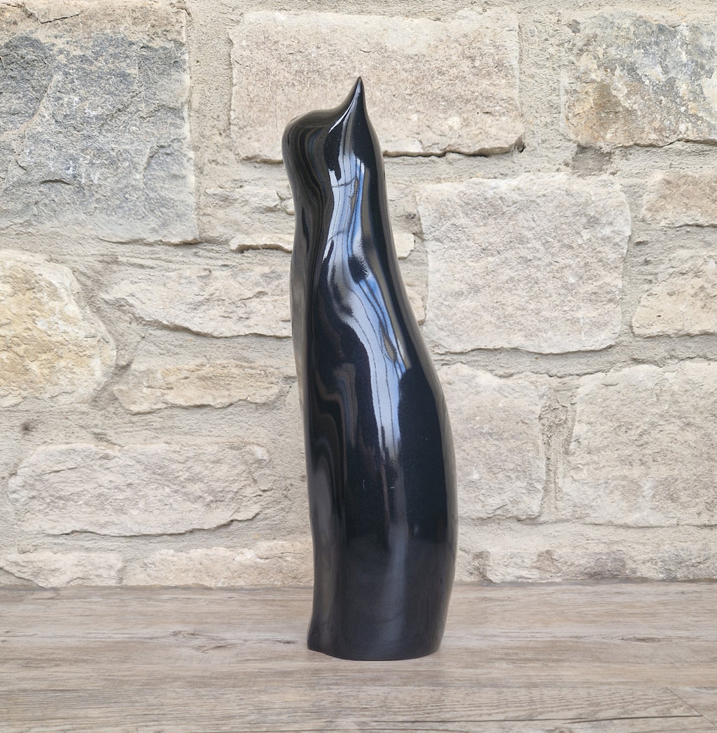 Perry Lancaster Artforum Sitting Cat Gloss Black Heavy Resin Figure Vintage 32cm