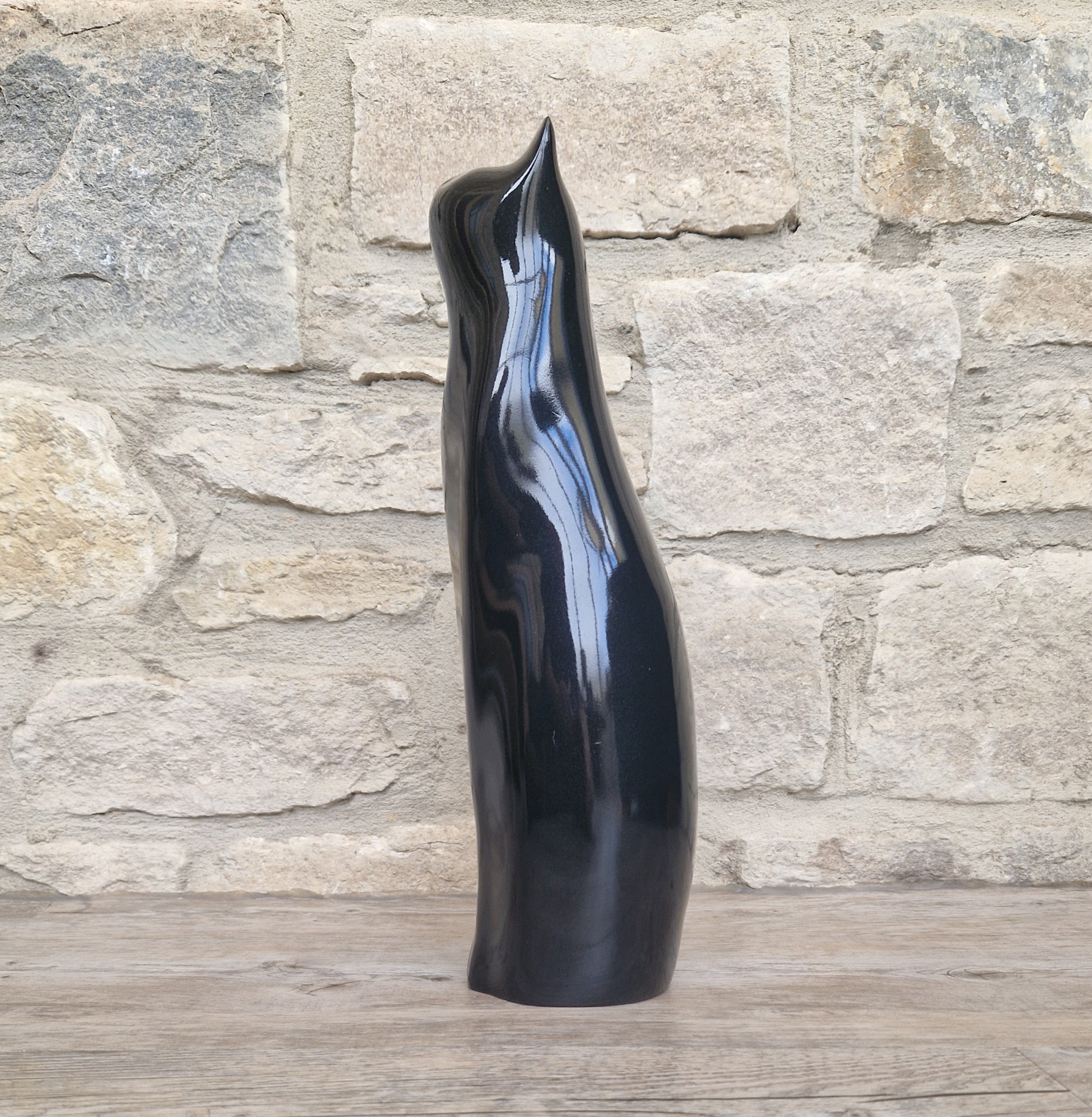 Perry Lancaster Artforum Sitting Cat Gloss Black Heavy Resin Figure Vintage 32cm
