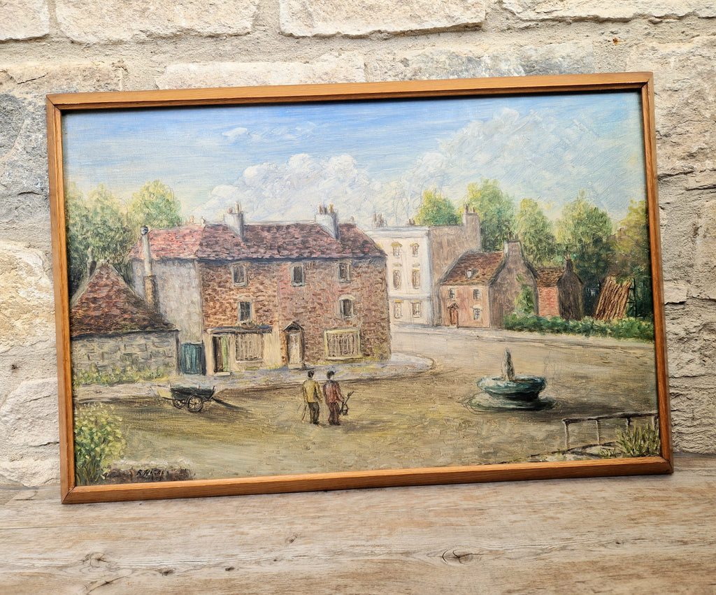 Vintage Hampshire Oil On Board Painting English Rural Town Scene 1955 R. Higgs