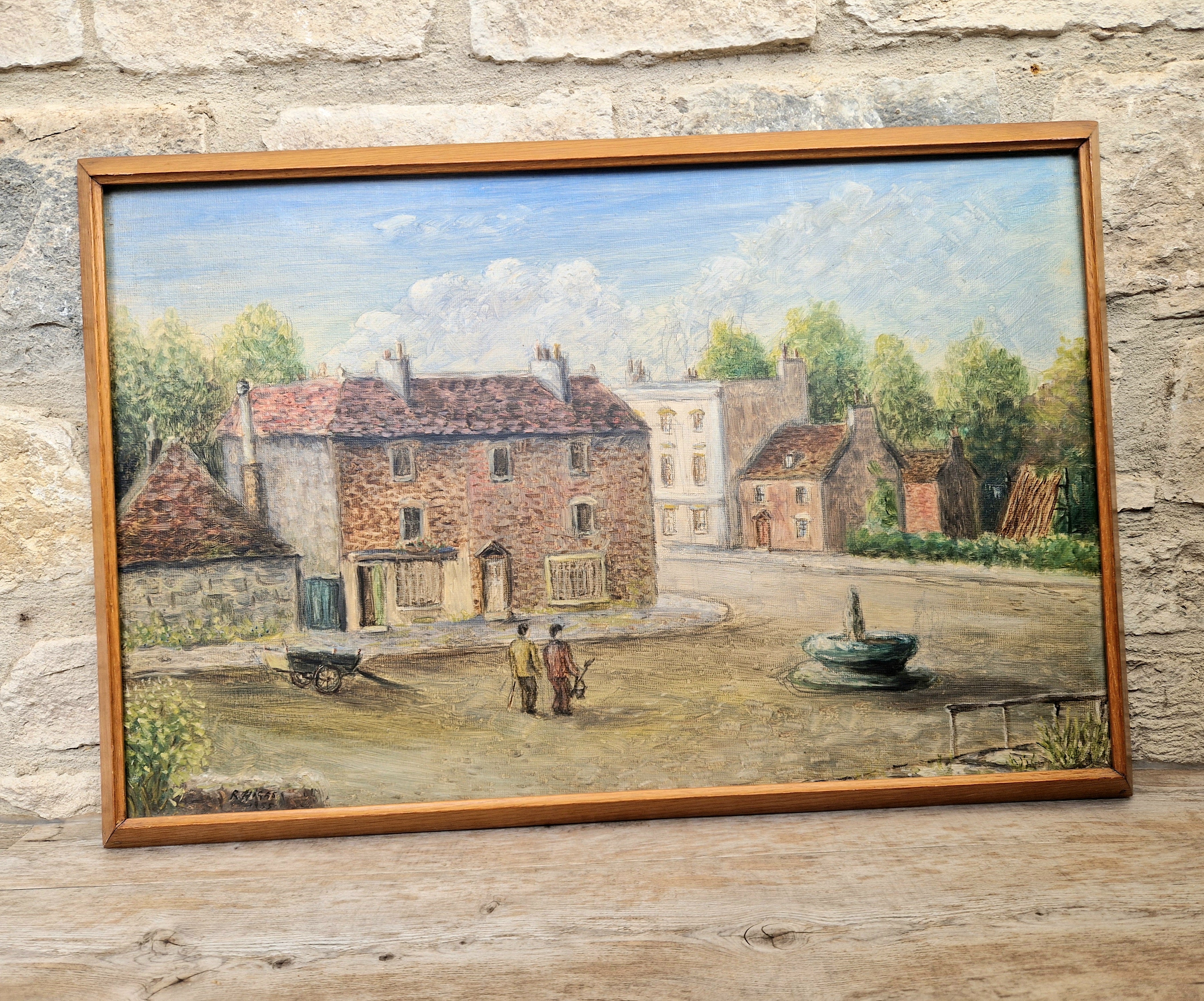 Vintage Hampshire Oil On Board Painting English Rural Town Scene 1955 R. Higgs