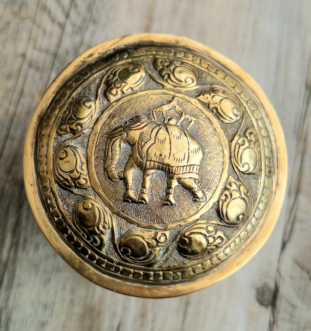 19th Century Brass Rapousse Betel Nut Lidded Decorative Canister