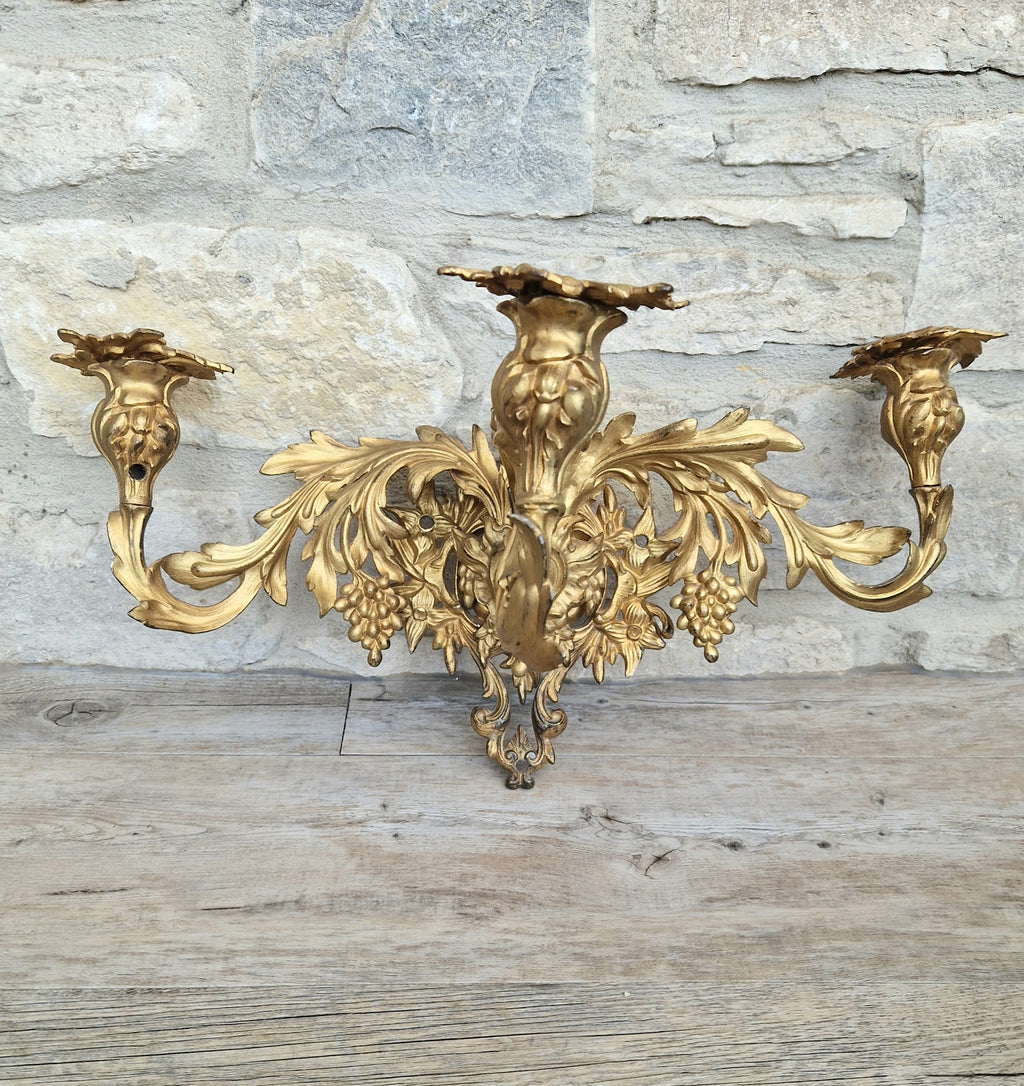 A Single French Louis XV Style Gilt Bronze 3 Branch Applique Sconce c.1900