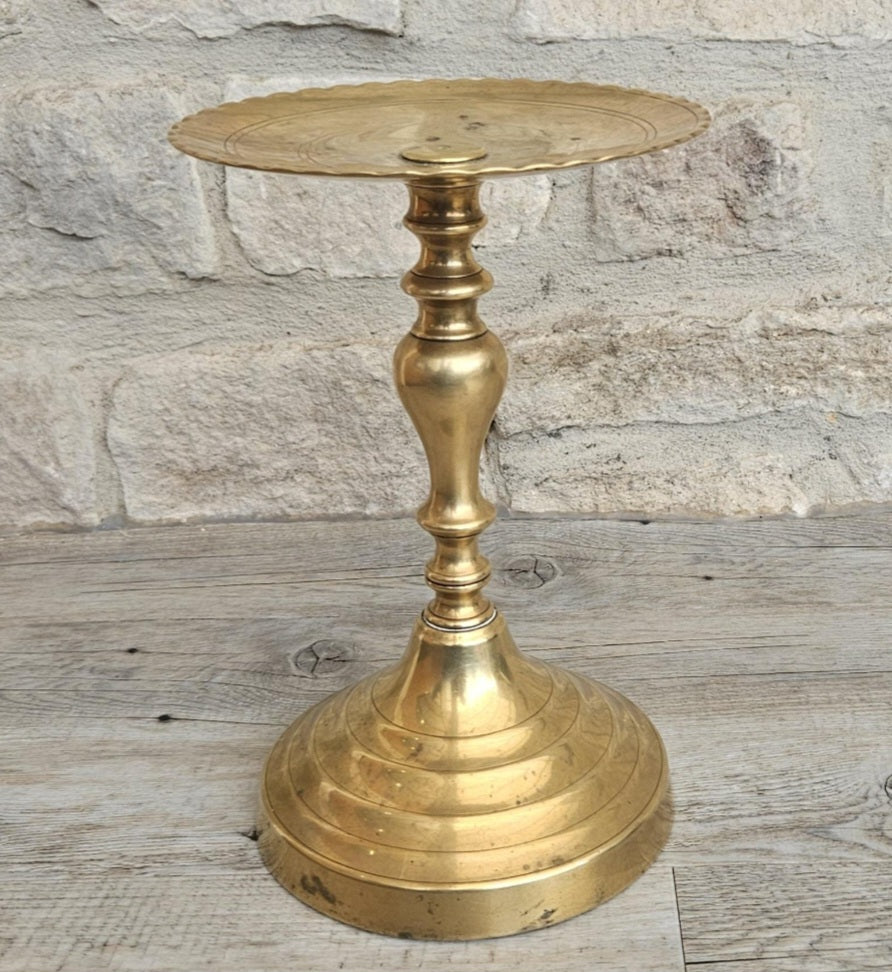 Vintage Large Brass Pedestal Pillar Candle Holder Stand 24cm Tall Church Candle holder.With Patina