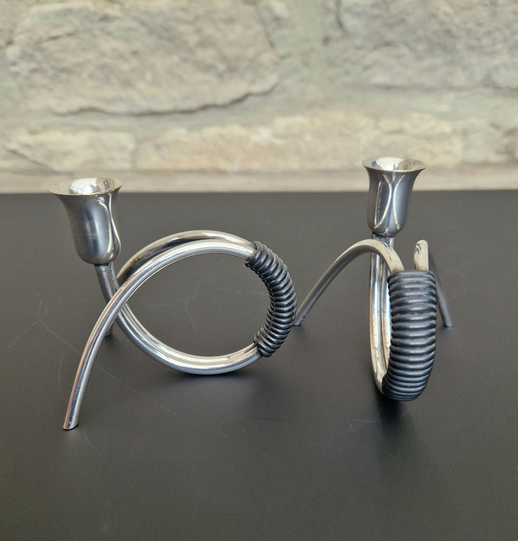 Danish Modern Miniature Silver Plated Candlesticks Carl F. Christiansen Pair