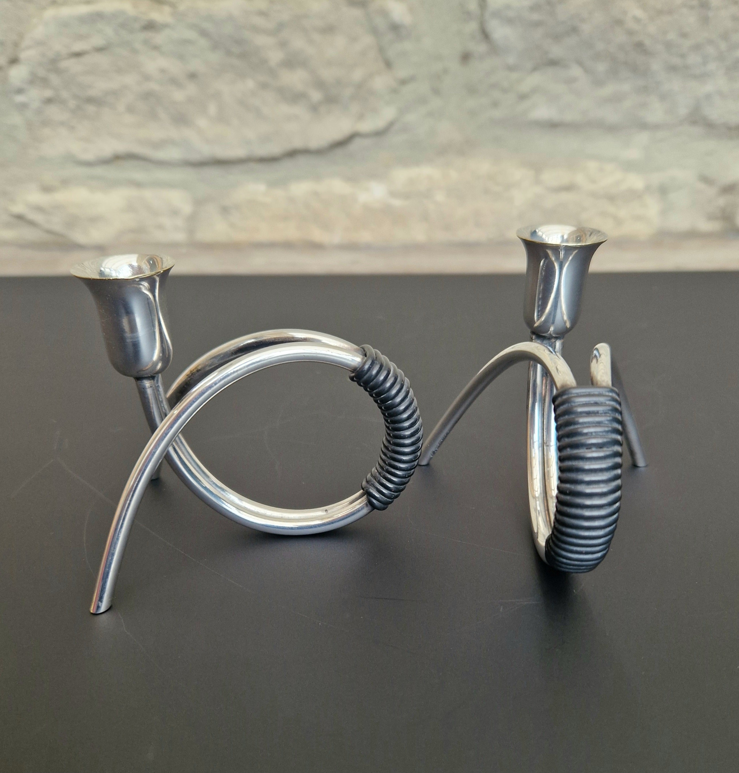 Danish Modern Miniature Silver Plated Candlesticks Carl F. Christiansen Pair