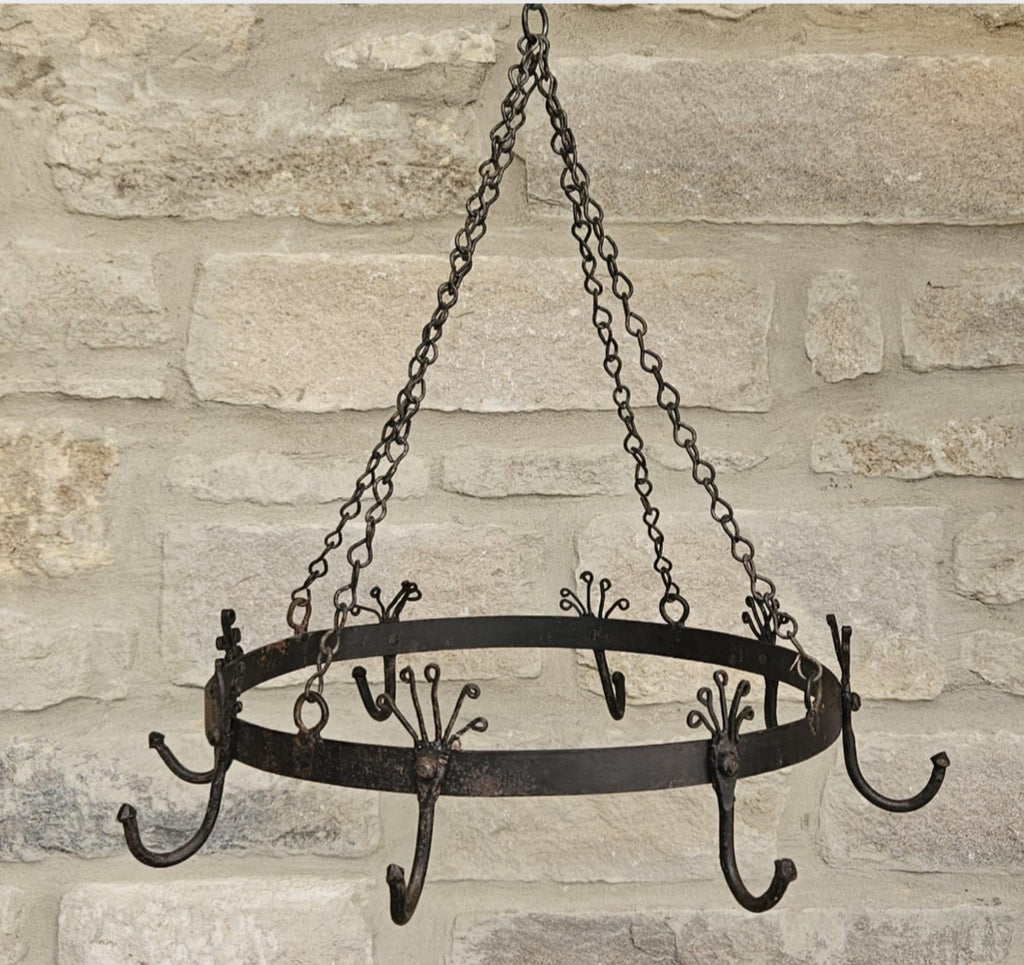 Vintage Hanging Cast Iron Game Rack or Pot Rack with Patina Mid 20th Century