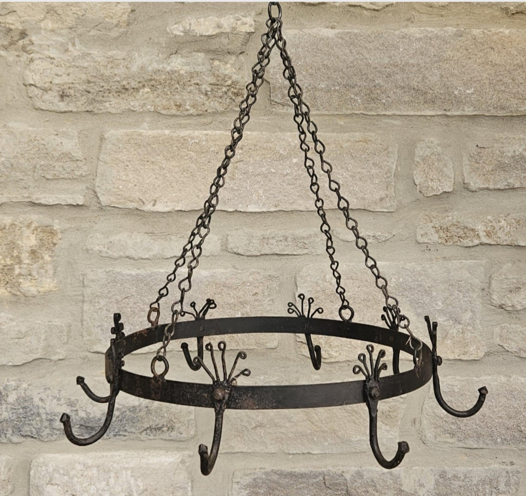 Vintage Hanging Cast Iron Game Rack or Pot Rack with Patina Mid 20th Century