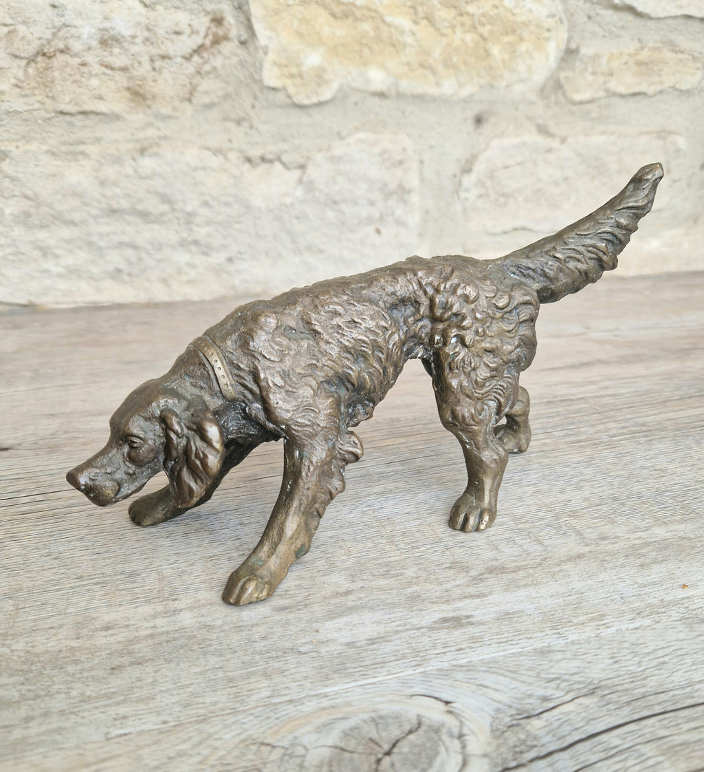 Antique 19th C. Cast Bronze Sculpture Of A Hunting Irish Setter Dog 22cm VGC