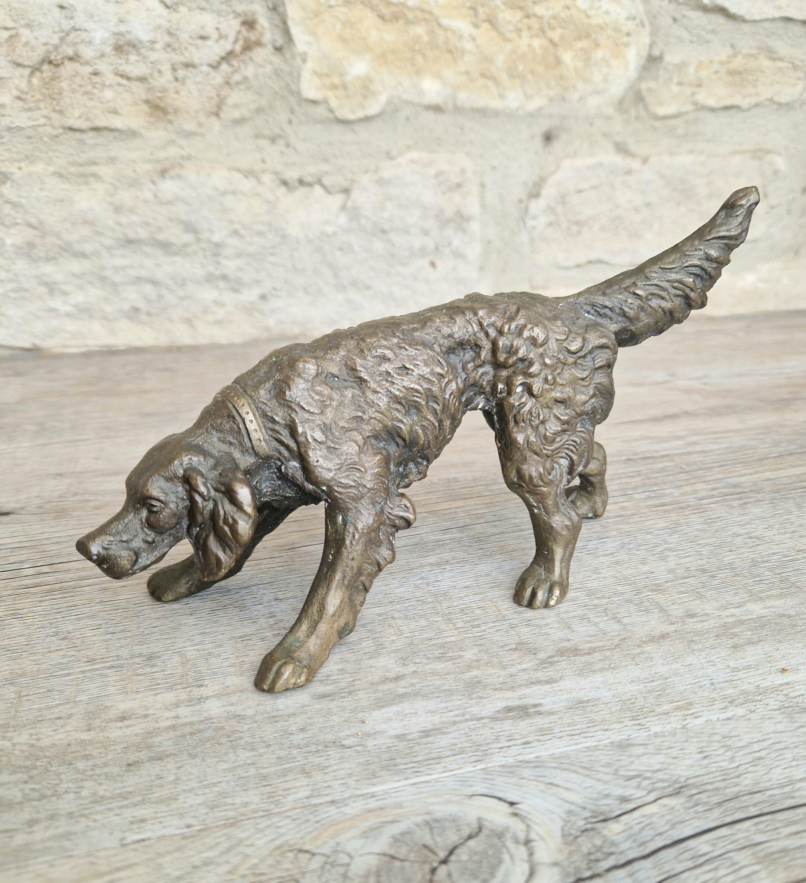 Antique 19th C. Cast Bronze Sculpture Of A Hunting Irish Setter Dog 22cm VGC
