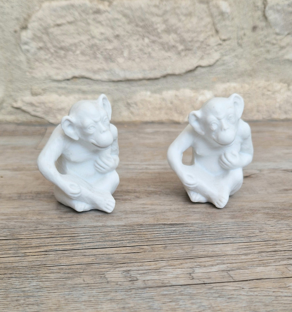 Antique Parian Ware Chimpanzee Match Holders: Stamped Germany 1859