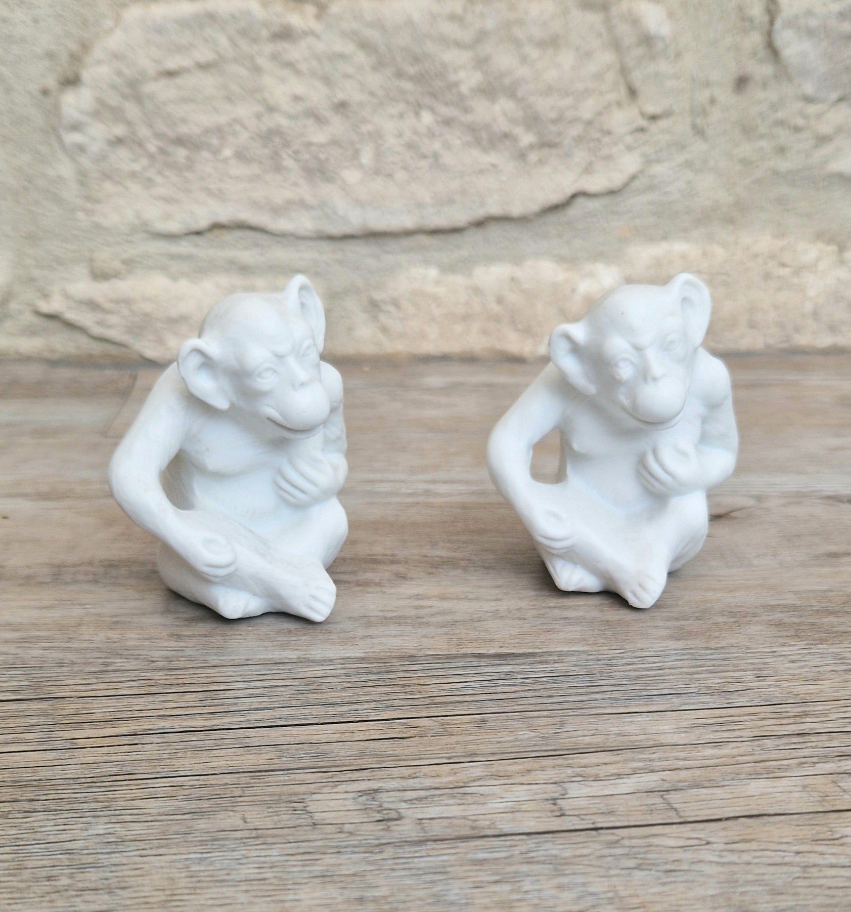 Antique Parian Ware Chimpanzee Match Holders: Stamped Germany 1859