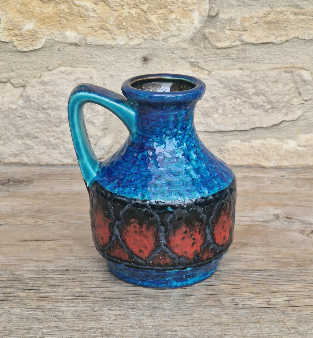 Bay Keramik West German Fat Lava Pottery Jug Vase Mid-Century Bright Blue Vintage