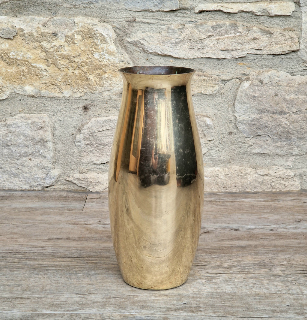 Art Deco Heavy Brass Baluster Vase Weighted Base Antique Brass Decor