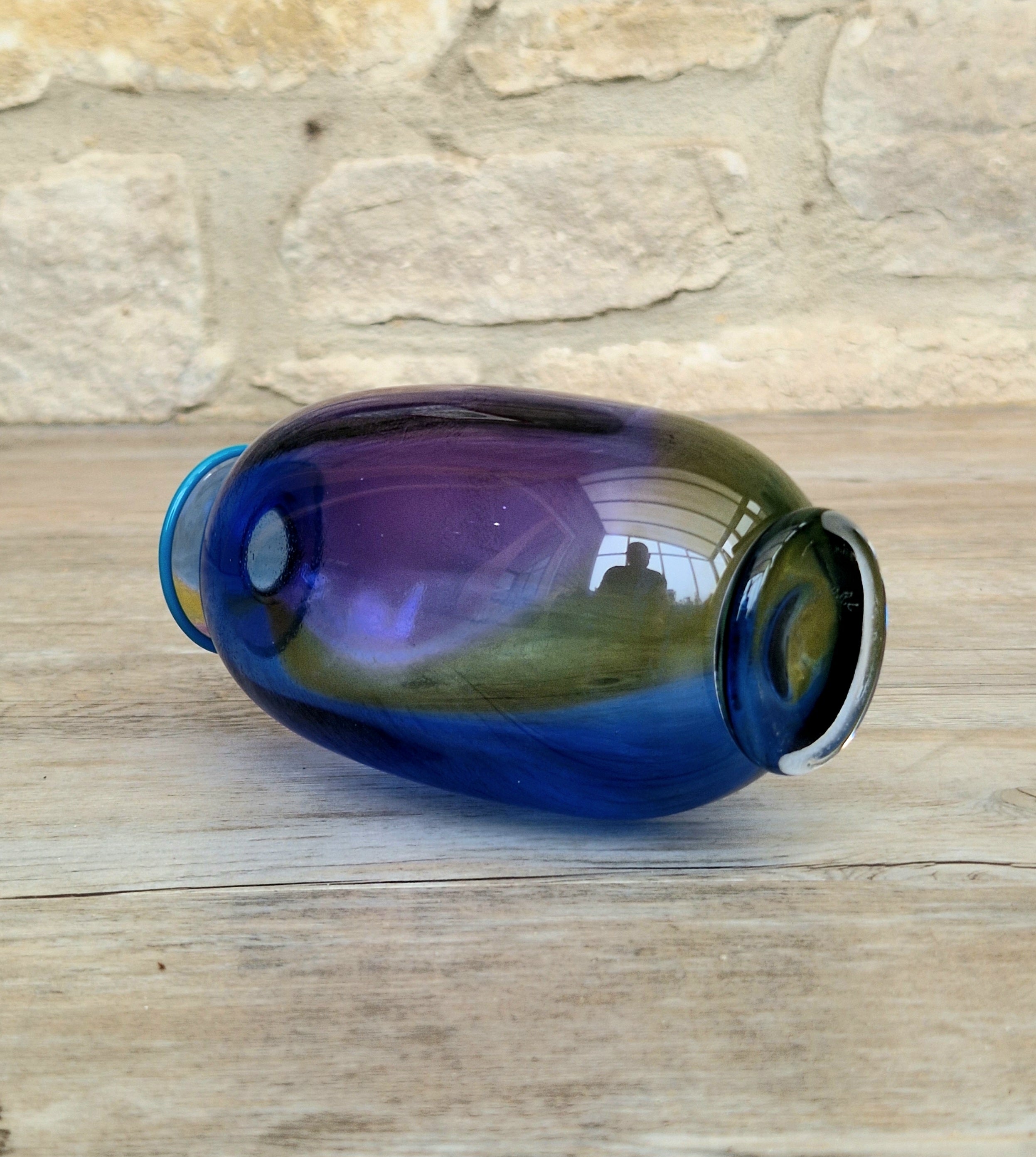 Transjö Hytta Swedish Art Glass Rainbow Vase WRC Signature Ann Wolff, Jan-Erik Ritzman and Sven-Åke Carlsson Vintage Mid Century Piece 6"
