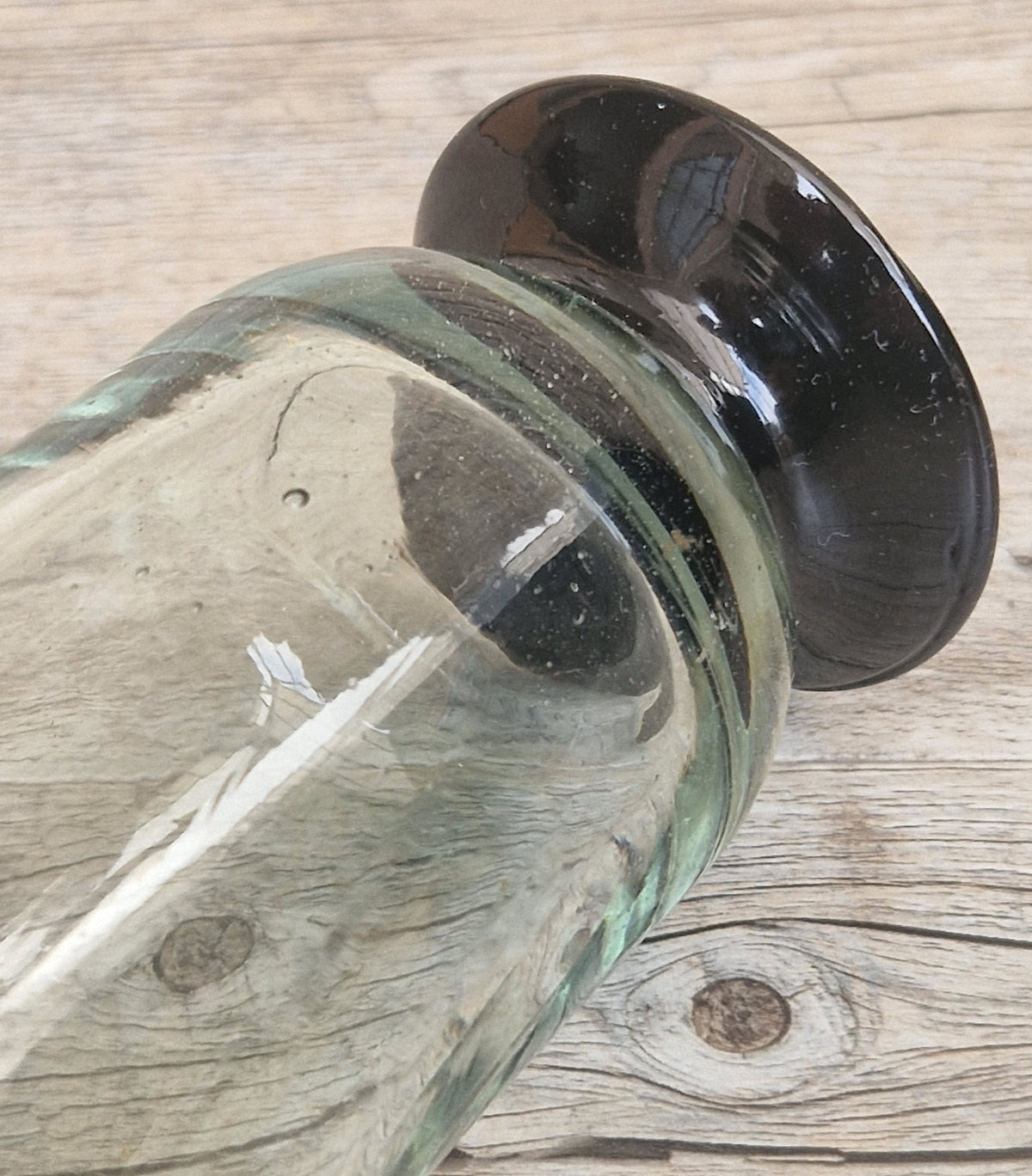 Rare Antique Regency Apothecary Jar c. 1800-1830 English Heavy Lead Crystal Specimen Glass with Fused Inky Blue-Black Rim & Foot