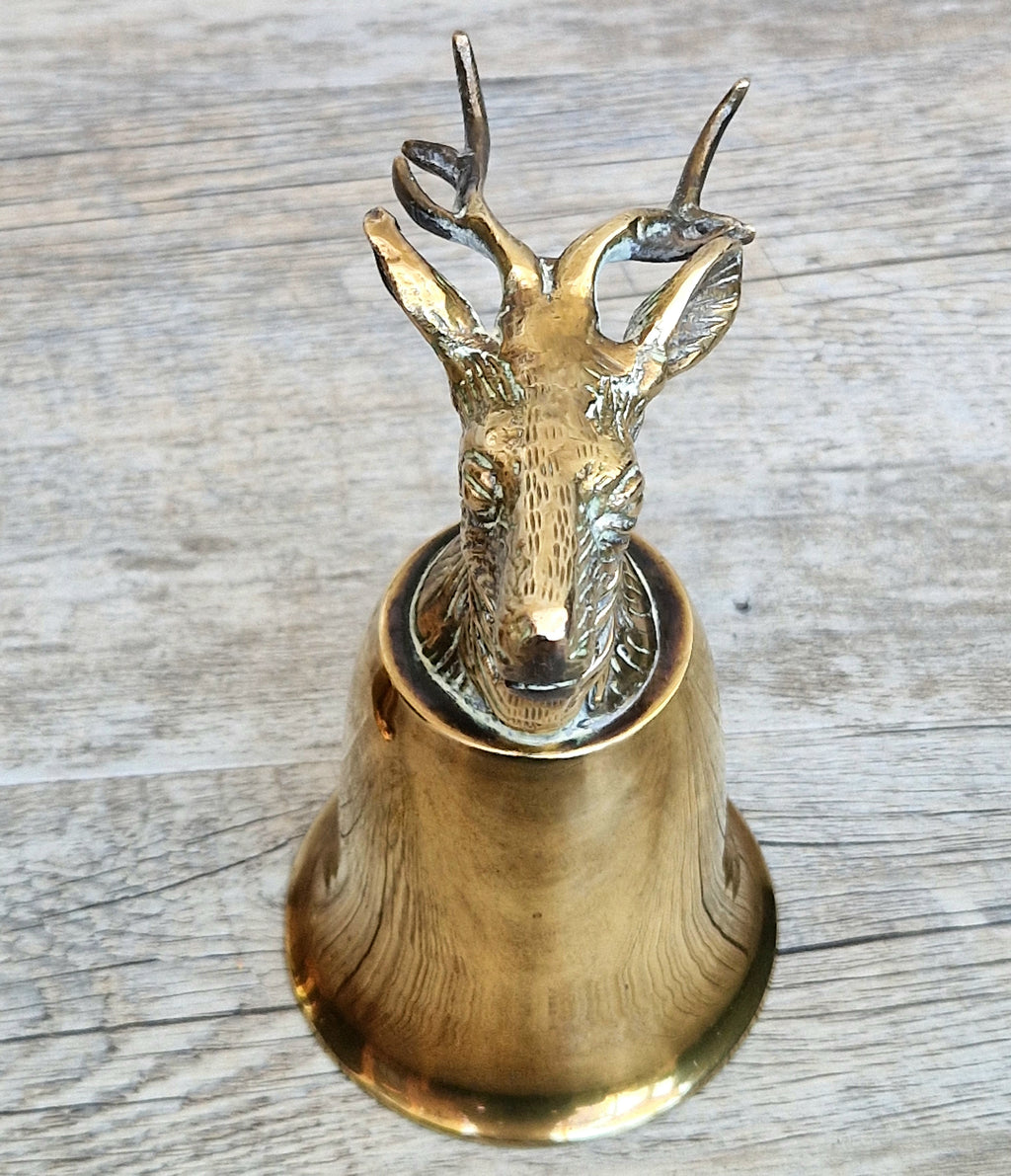 Pair Vintage Brass Stag Stirrup Cups Silver Plated Interiors Naturally Patinated Hunting Barware 1970s