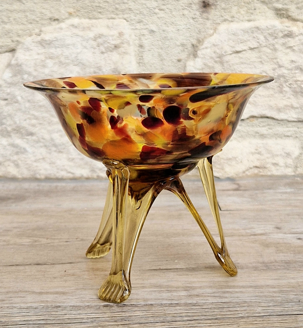 Vintage Italian Style Art Glass Bowl Confetti Glass Three Legged Tripod Bowl