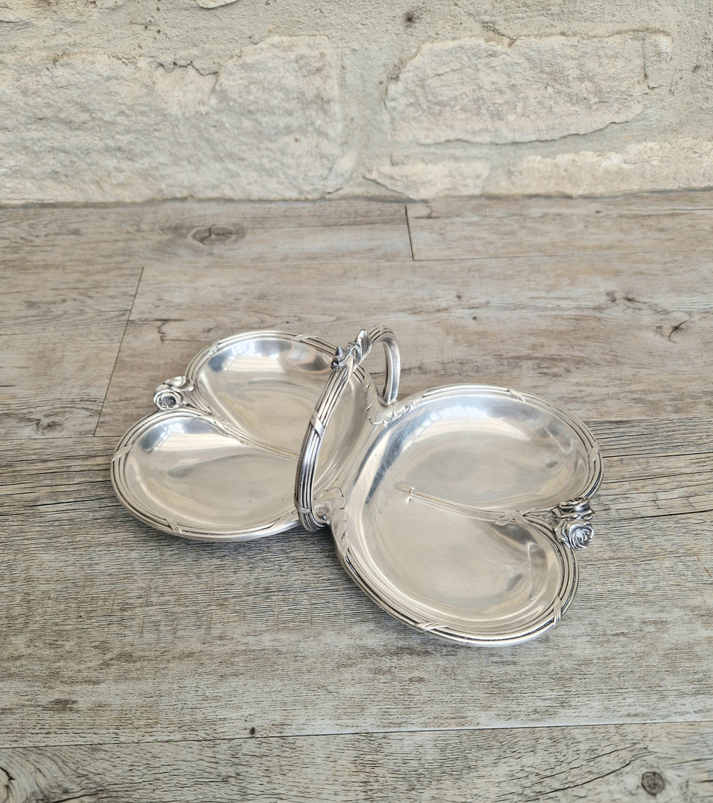 Antique Tray Christofle Gallia Silver Plated Handled Serving Tray Art nouveau Rose Design Made in France