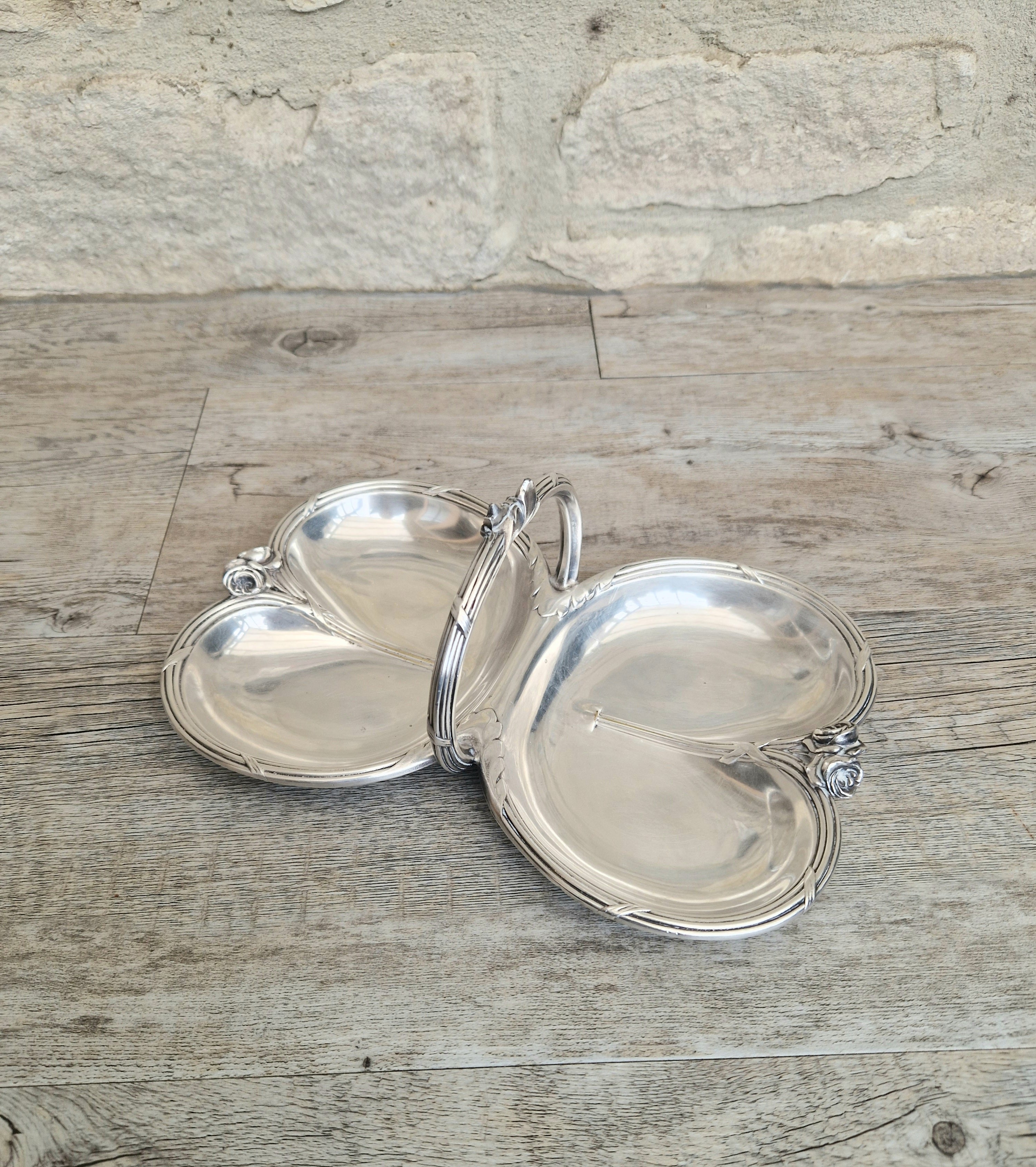 Antique Tray Christofle Gallia Silver Plated Handled Serving Tray Art nouveau Rose Design Made in France
