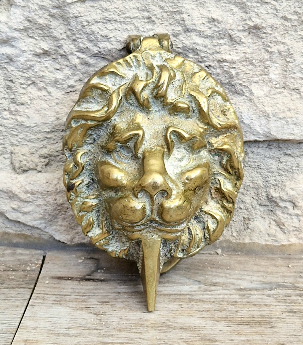 Heavy Cast Brass Small Lion Head Mask Classical Door Knocker 10cm Vintage Decor