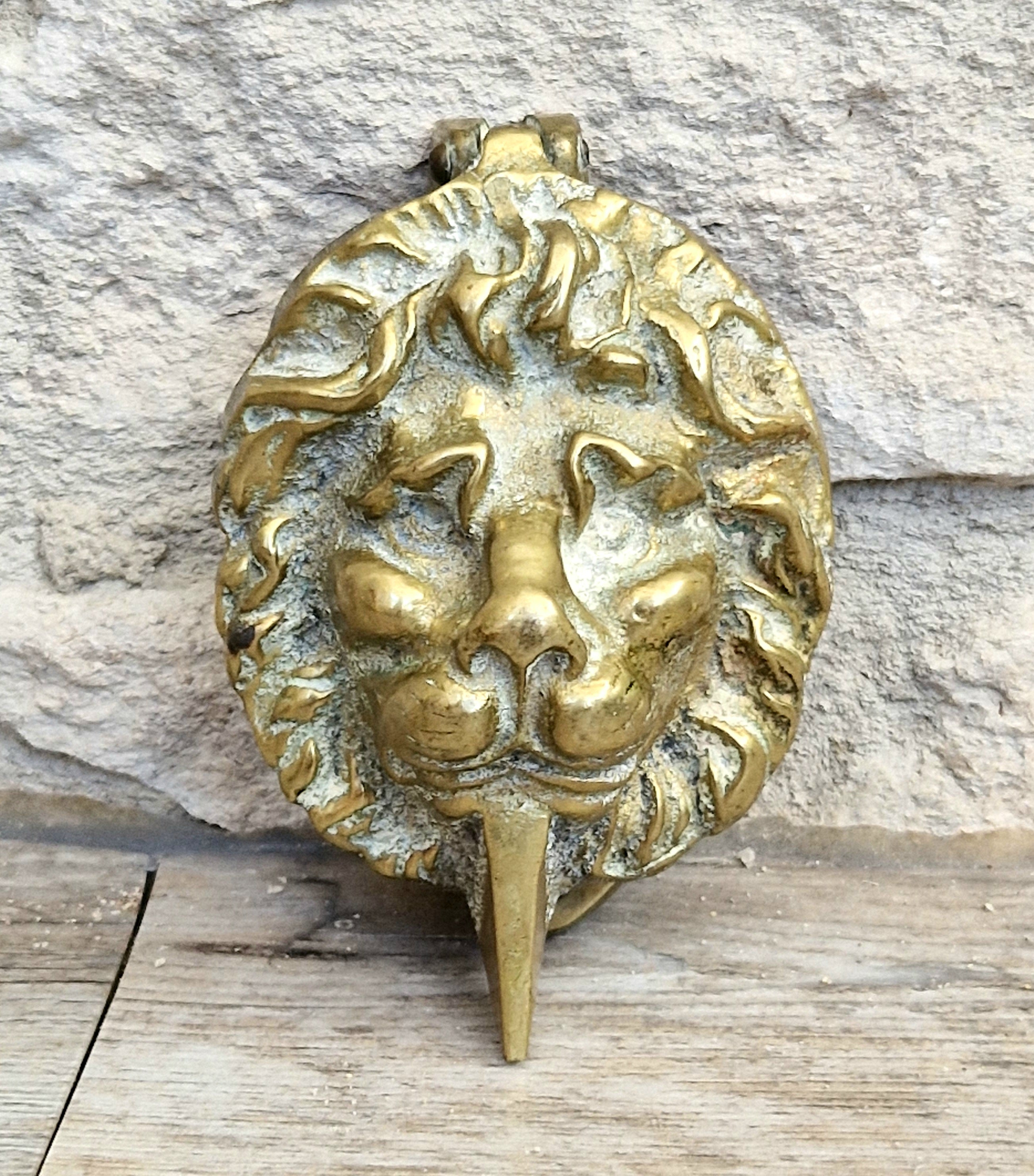 Heavy Cast Brass Small Lion Head Mask Classical Door Knocker 10cm Vintage Decor
