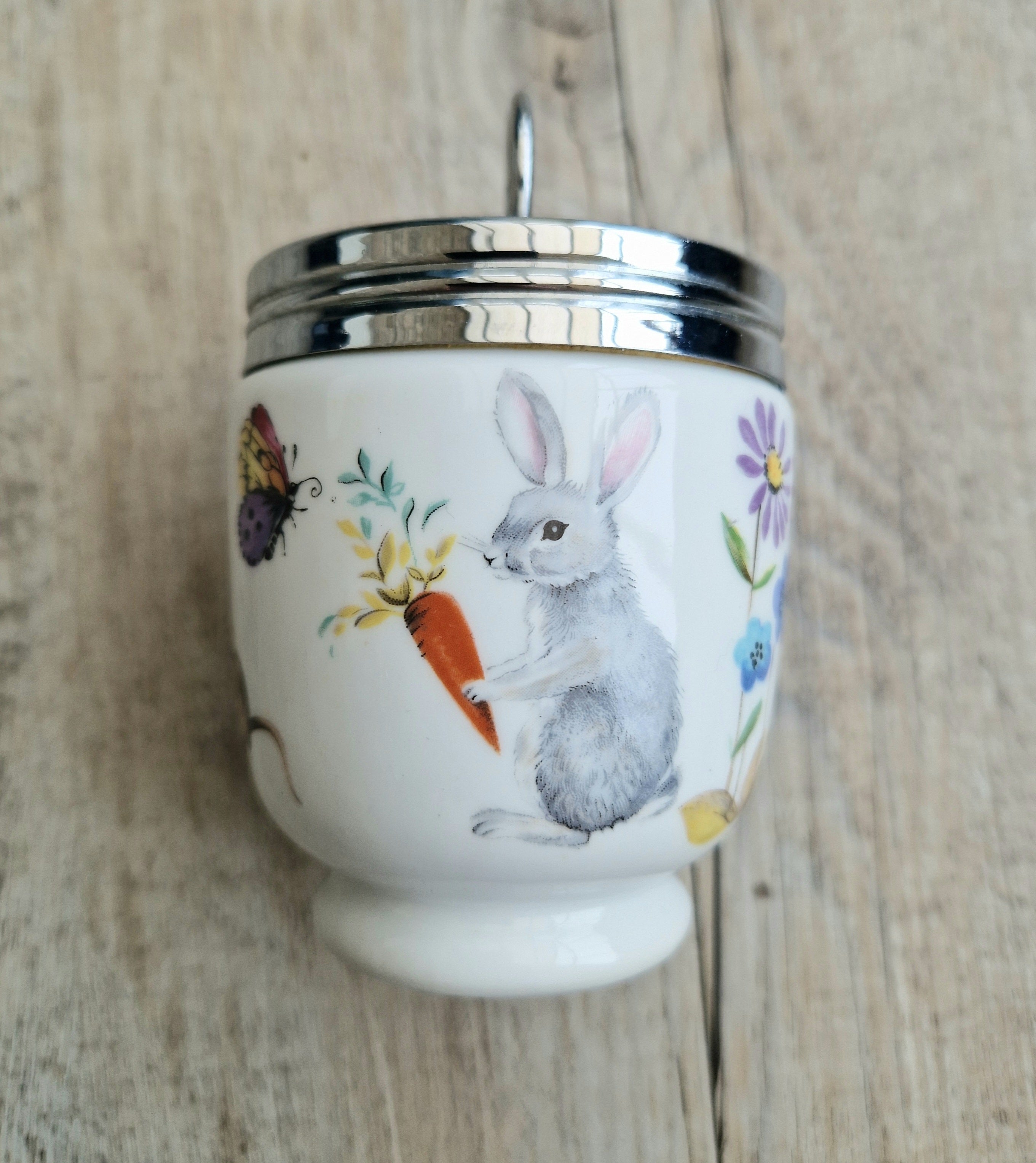 Vintage Royal Worcester Double Egg Coddler A Skipperty Tale Bunny & Bee Made in England