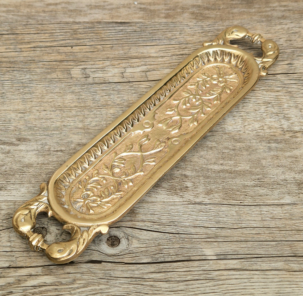 Antique French Cast Brass Pen Tray DL Déposé Ornate Rococo Desk Organizer Tidy 1890