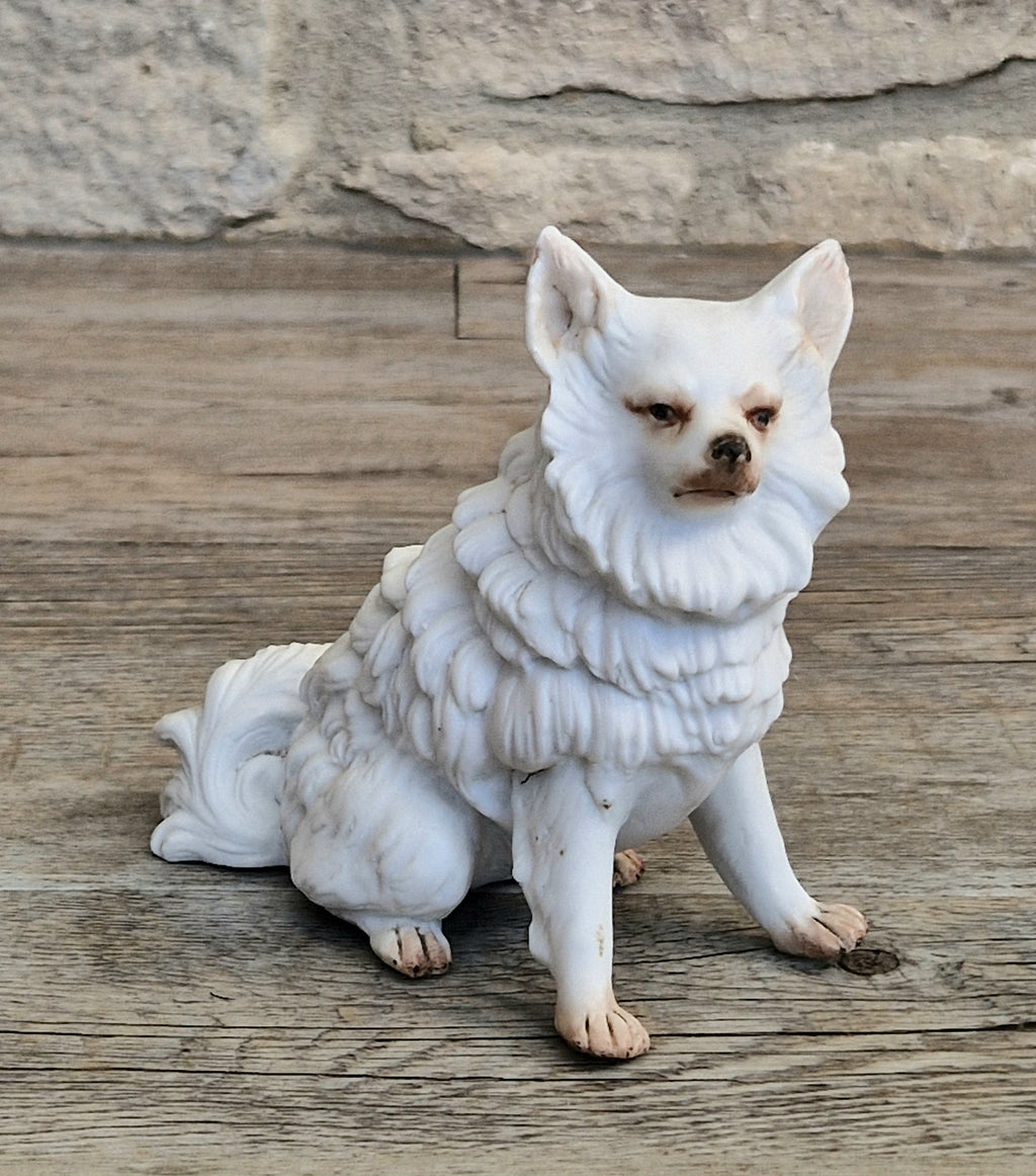 Antique Heubach Bisque Sitting Spitz Dog: German Figure, Circa 1864-1880