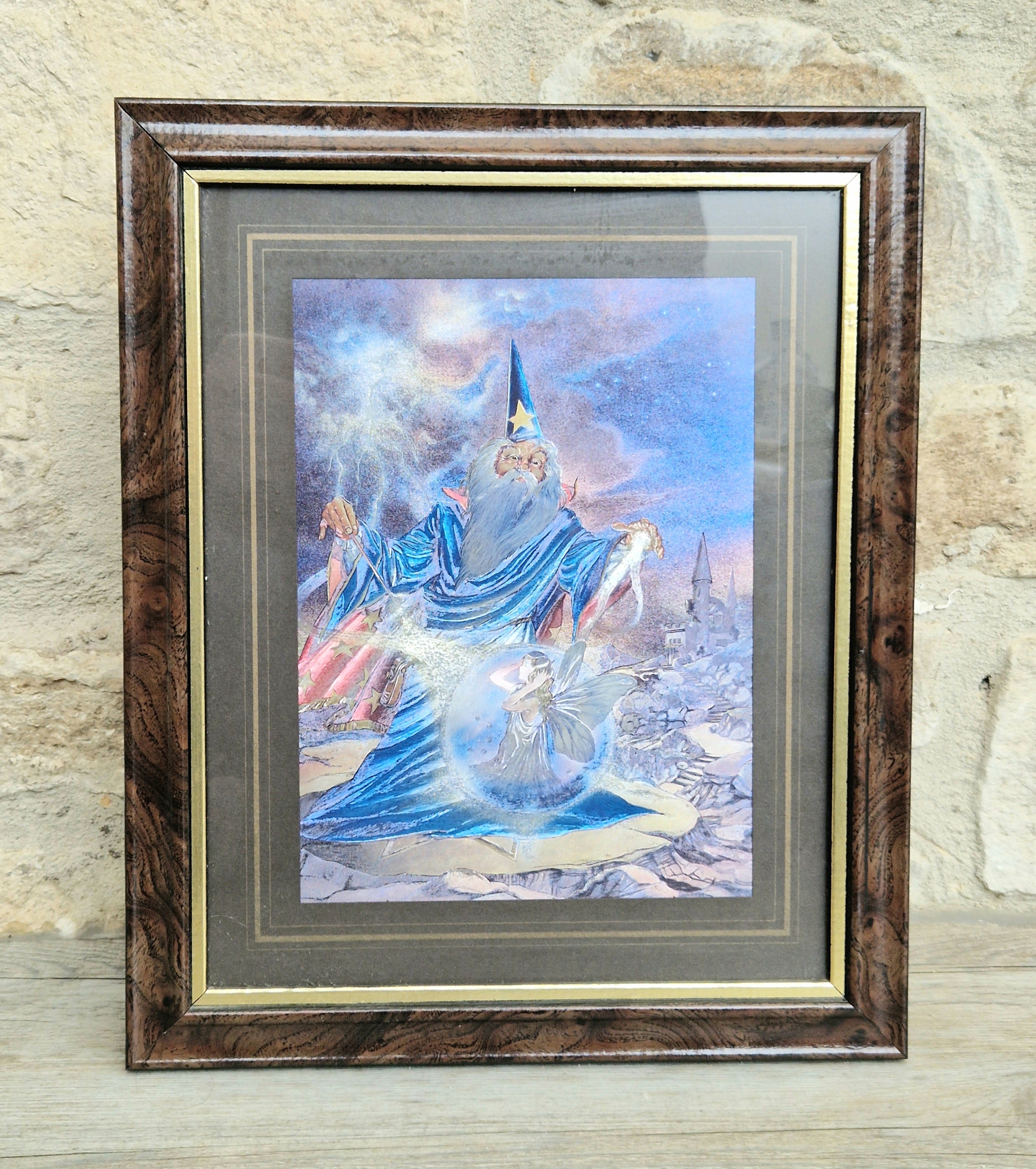 Dufex Foil Print Fairy Magic 3D Effect Fantasy Art Wizard Fairy Framed 1980's Vintage