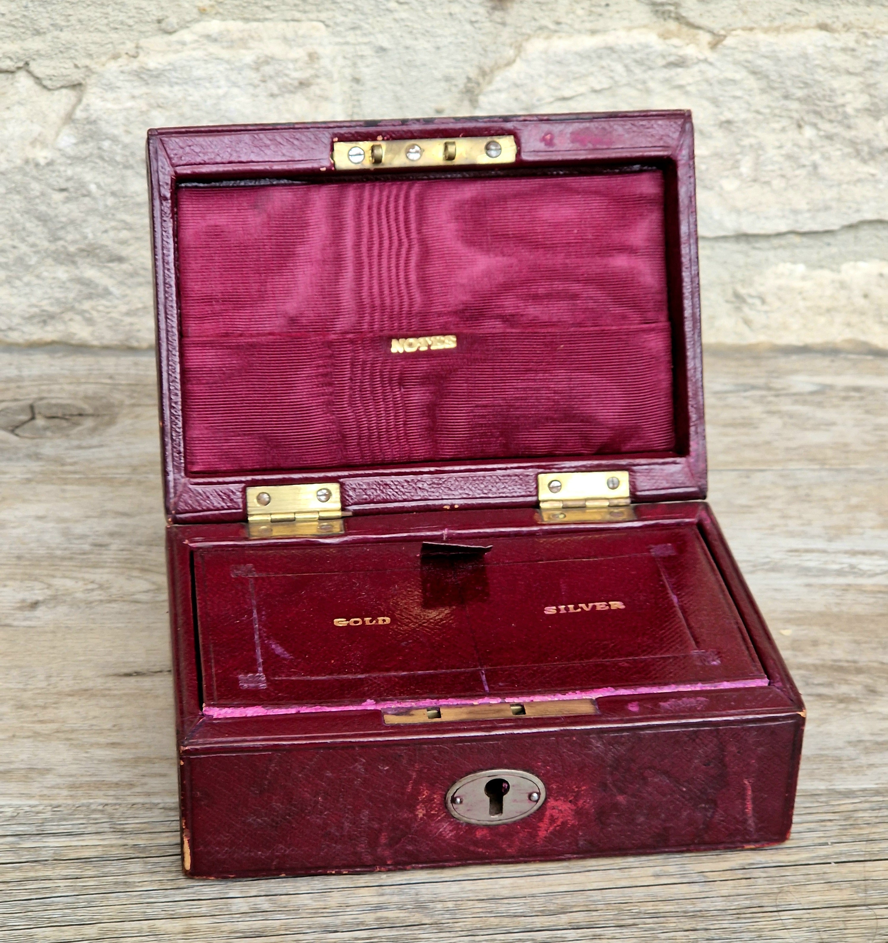 Fine Antique Victorian c.1890 Morrocan Red Leather Bullion Box Coin Box Safe