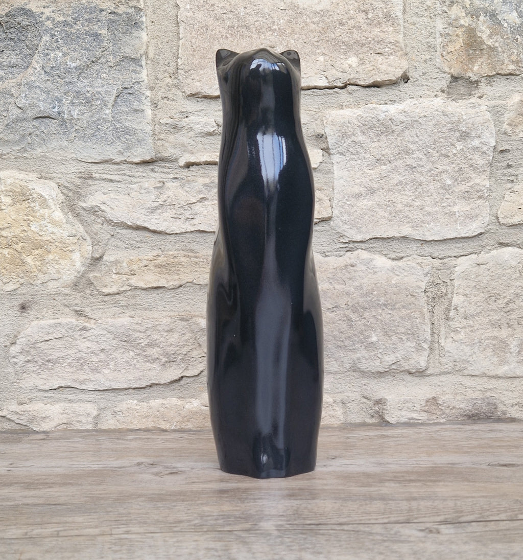 Perry Lancaster Artforum Sitting Cat Gloss Black Heavy Resin Figure Vintage 32cm