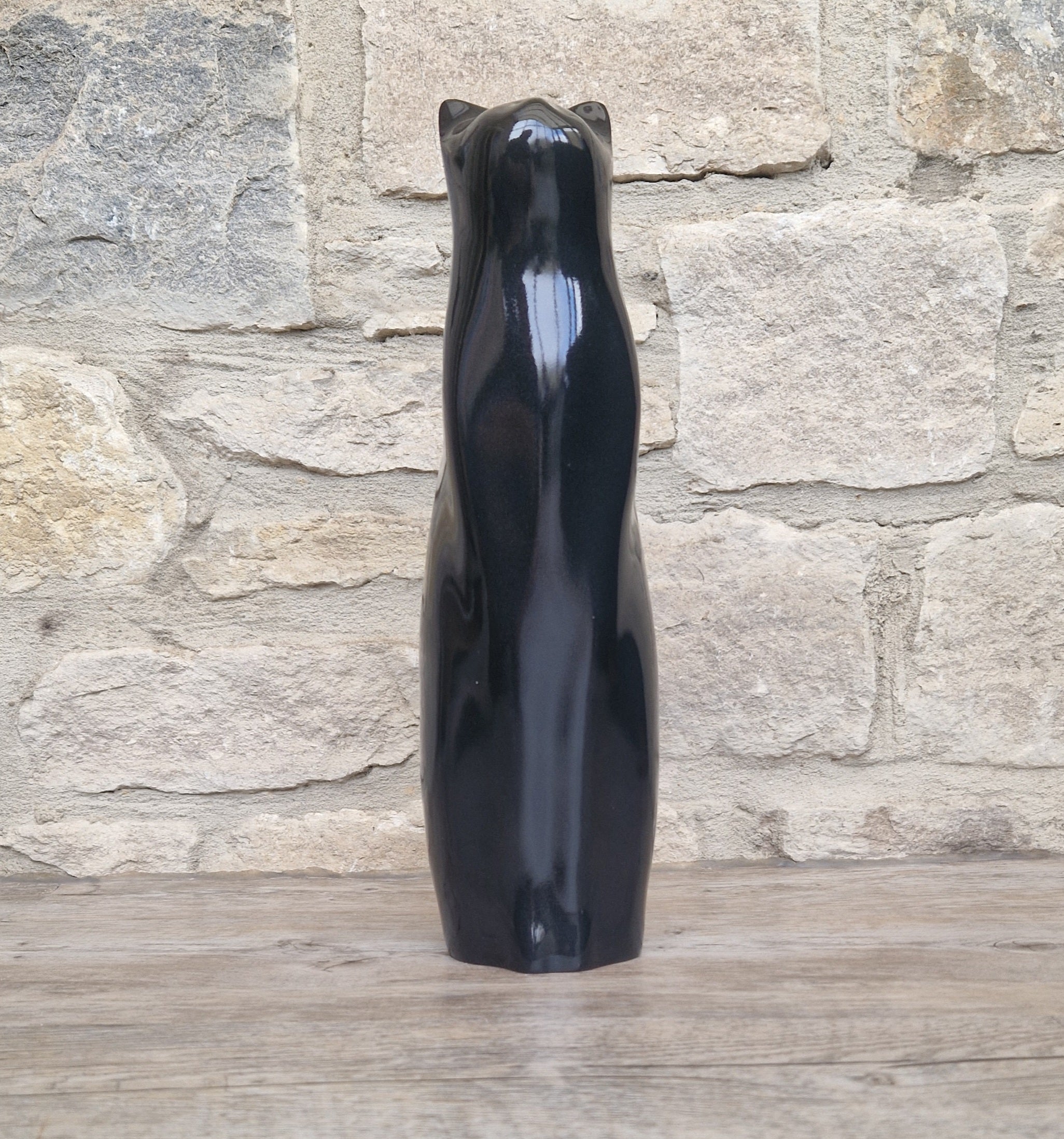 Perry Lancaster Artforum Sitting Cat Gloss Black Heavy Resin Figure Vintage 32cm