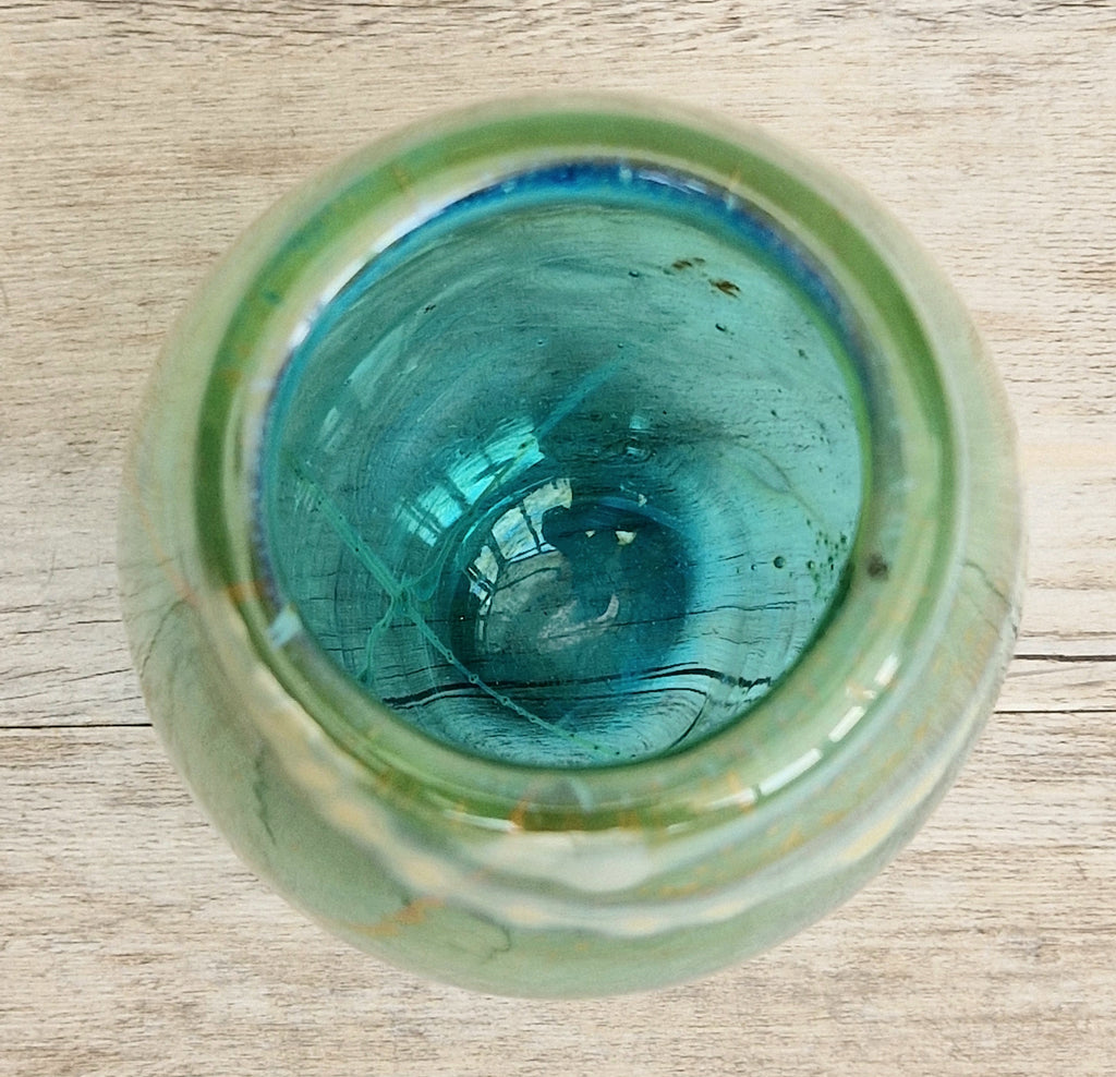 Vintage Mdina Maltese Art Glass Tiger Vase 16cm Signed Mid Century Blue Green 1kg