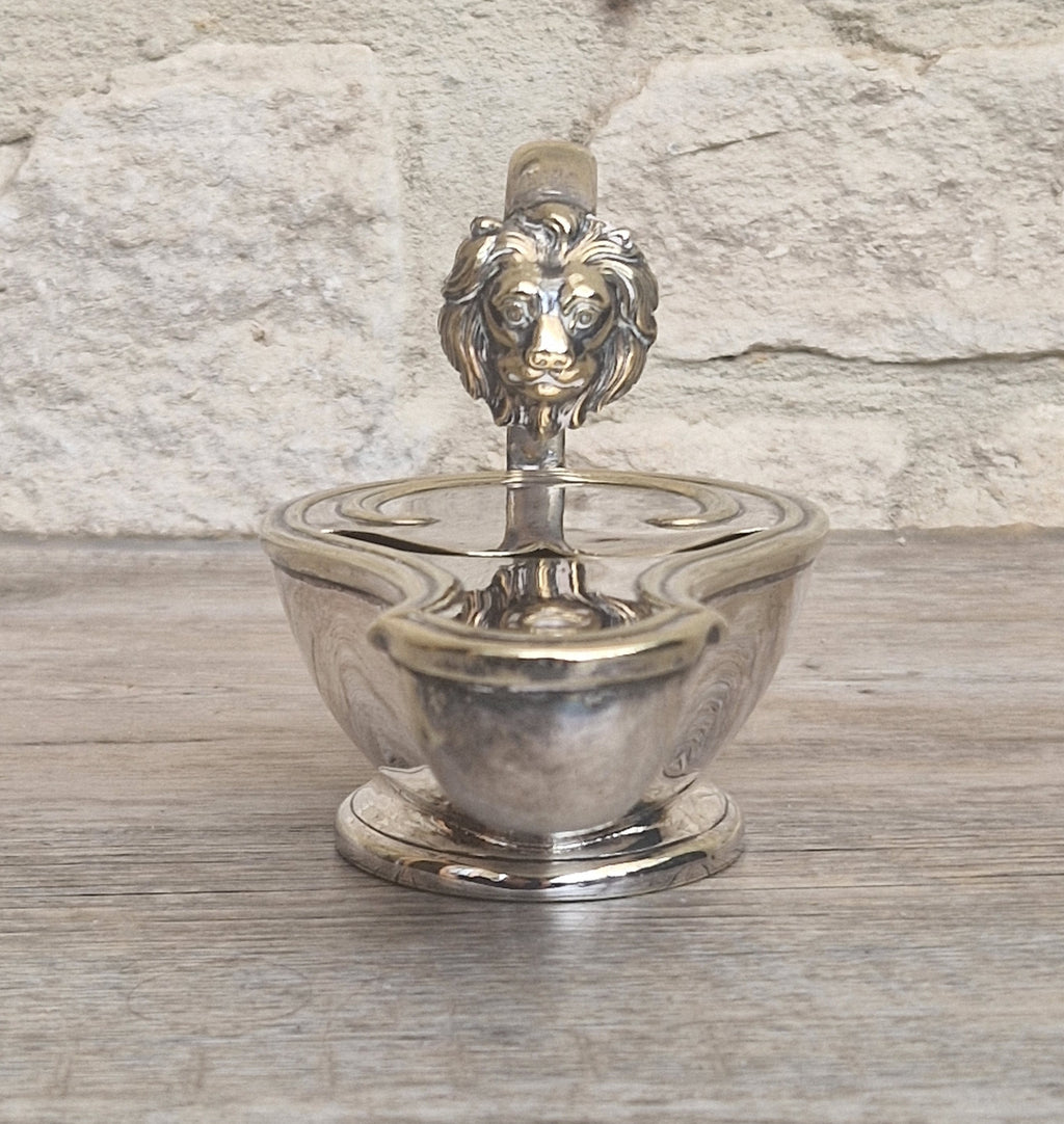 Antique Victorian Silver Plated Spoon Warmer Brass Oil Lamp Style Lion Mask Handle