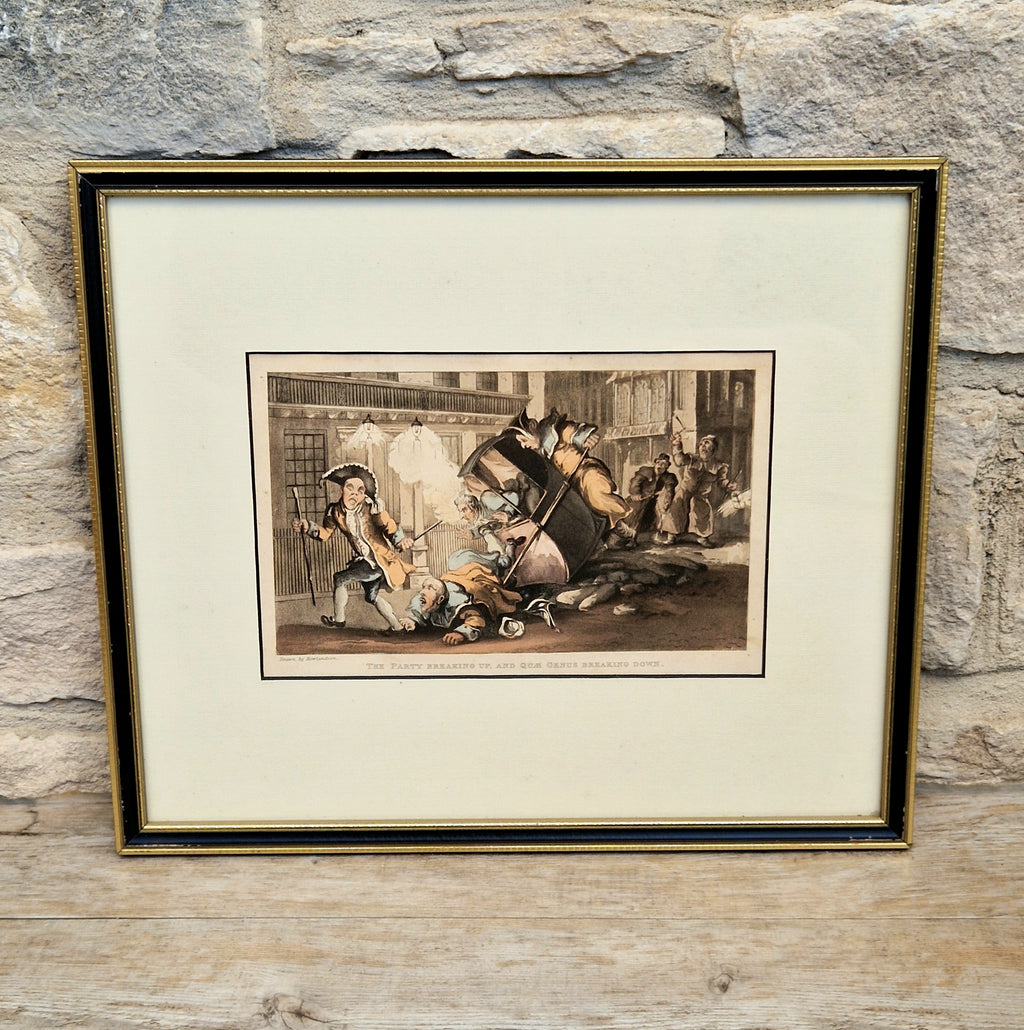 Thomas Rowlandson Lithograph Print 'The Party Breaking Up, And Quae Genus Breaking Down' Framed Wall Art