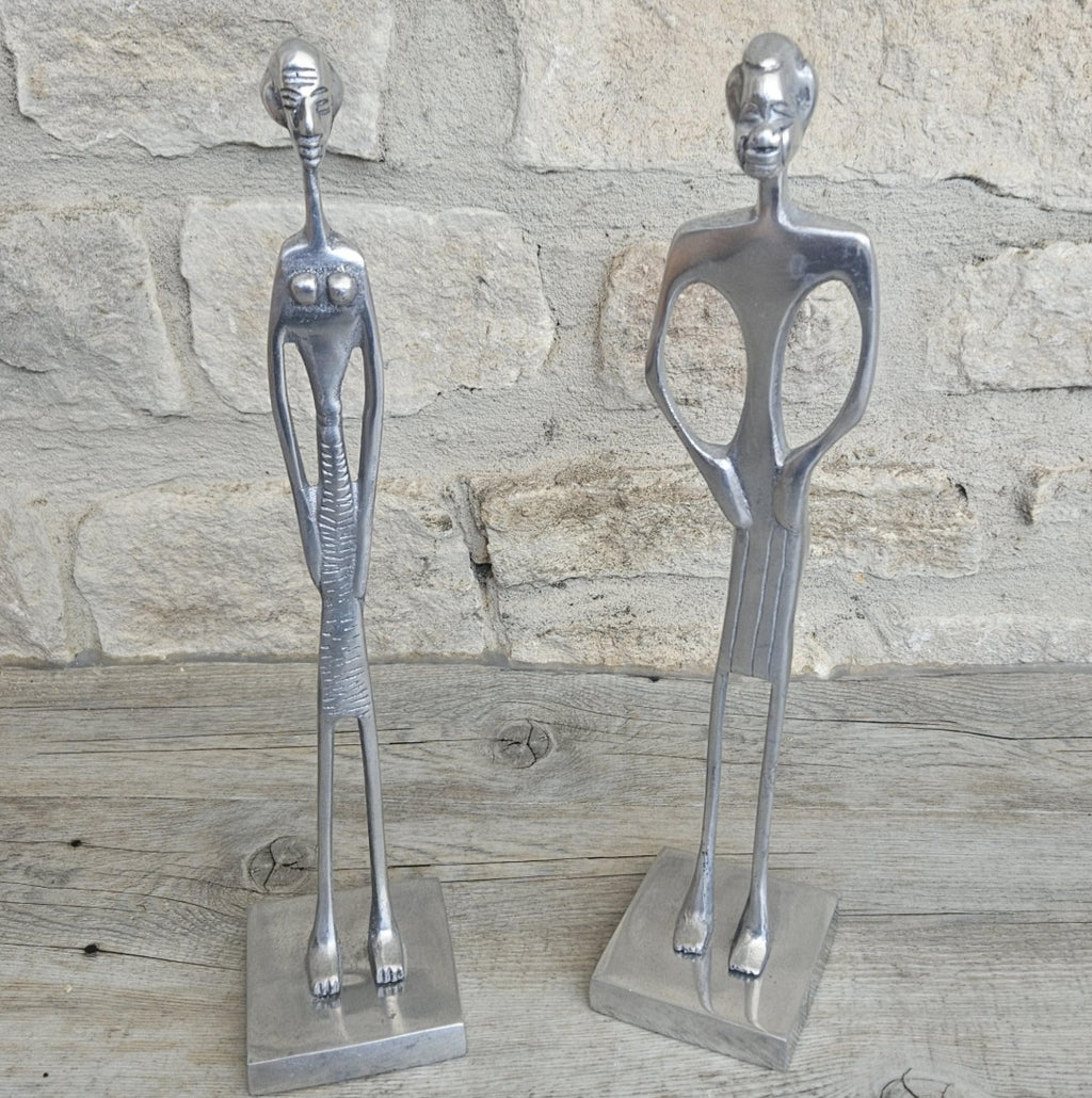 2 Aluminium Dogon Style Brass Art Figure Tall Skinny African Elongated Man 31cm Tall Lightweight