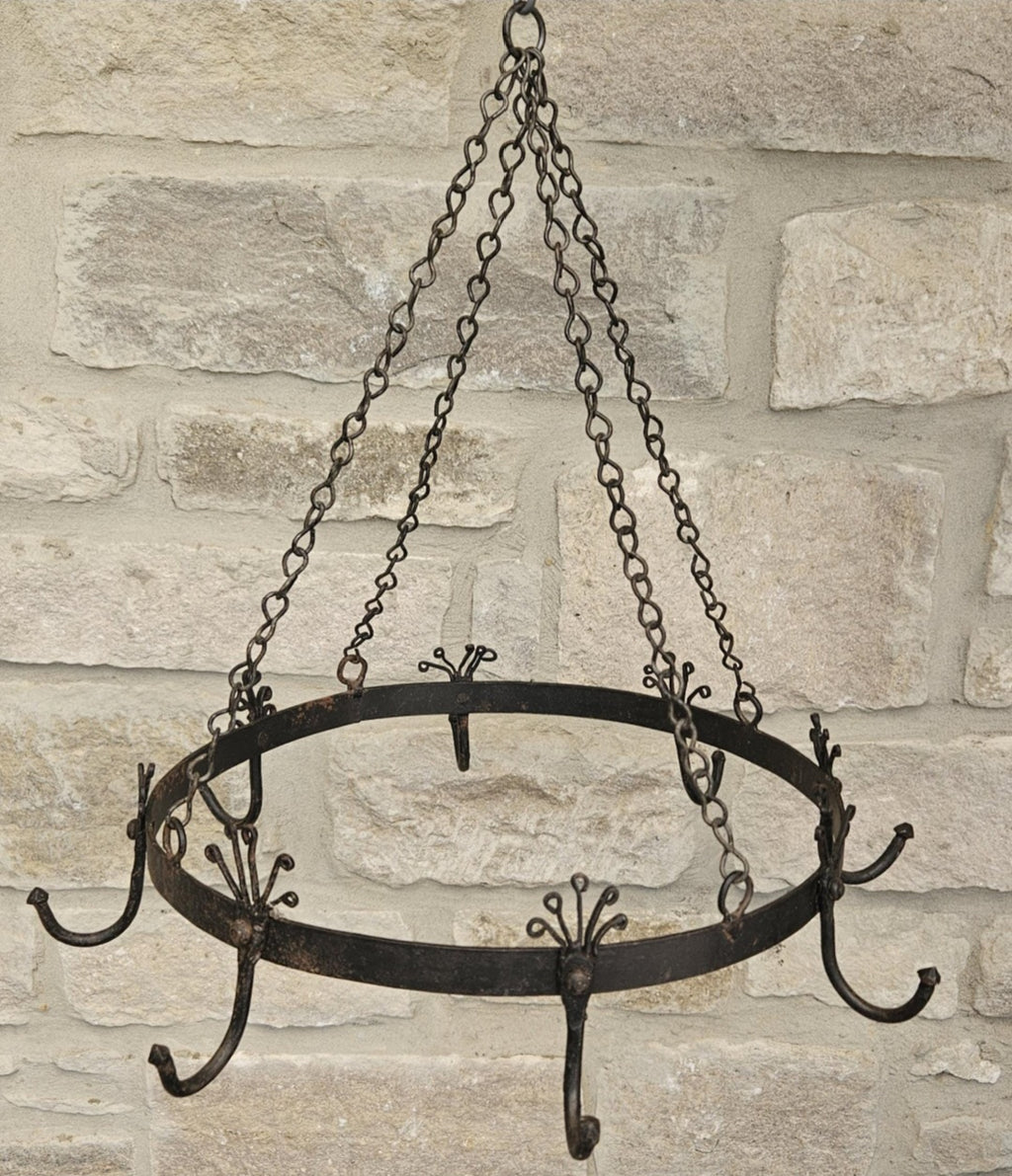 Vintage Hanging Cast Iron Game Rack or Pot Rack with Patina Mid 20th Century