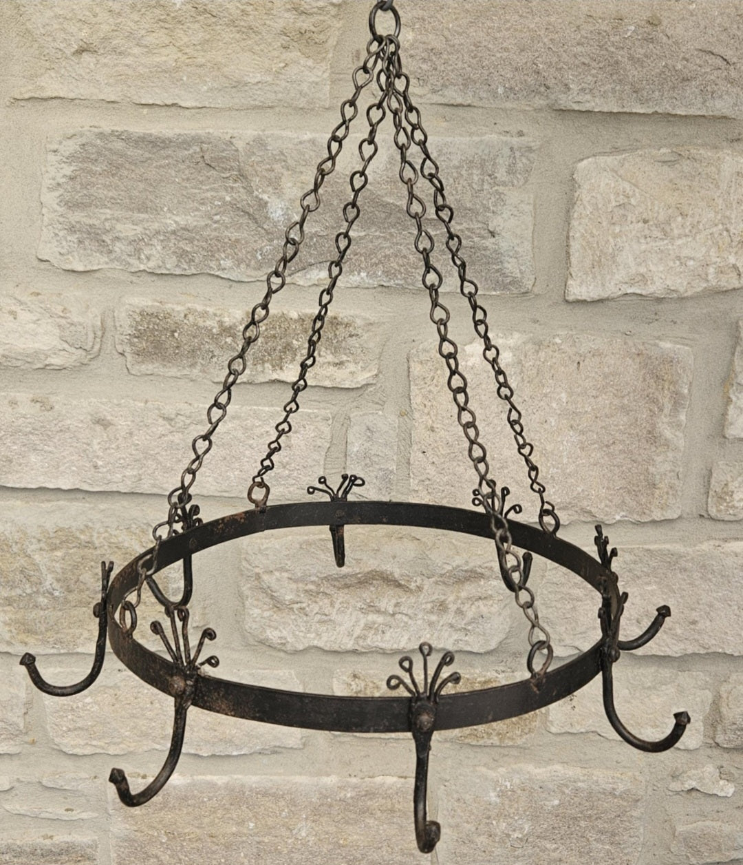 Vintage Hanging Cast Iron Game Rack or Pot Rack with Patina Mid 20th Century