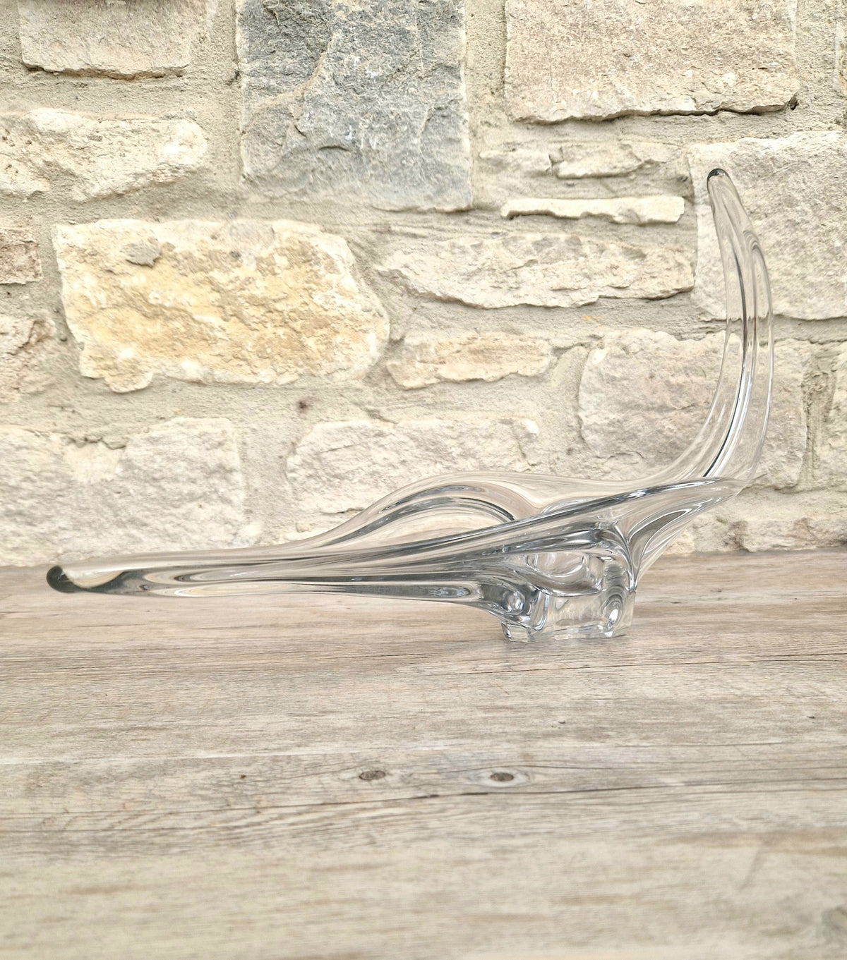 Vintage Art Vannes France Signed Lead Crystal Centerpiece | 1950s Mid Century Modern Biomorphic Freeform Sculptural Glass Bowl
