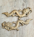 Pair Of Antique Heavy Cast Brass Chinese Dragons Wall Decoration or Door Pulls 22cm