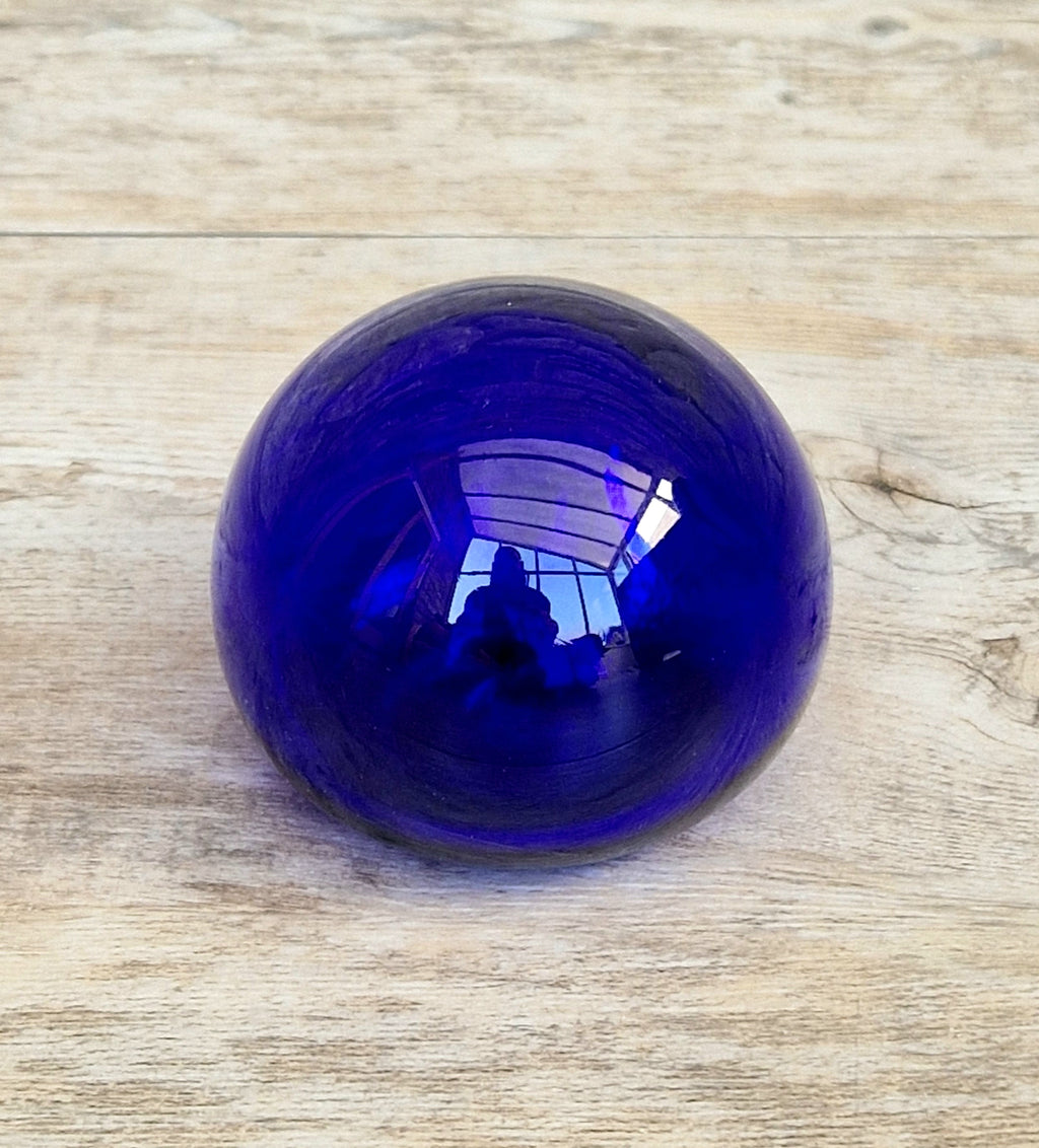 Signed Bristol Blue Glass Hollow Friendship Ball 6.5cm Handmade Vintage British Studio Art Orb