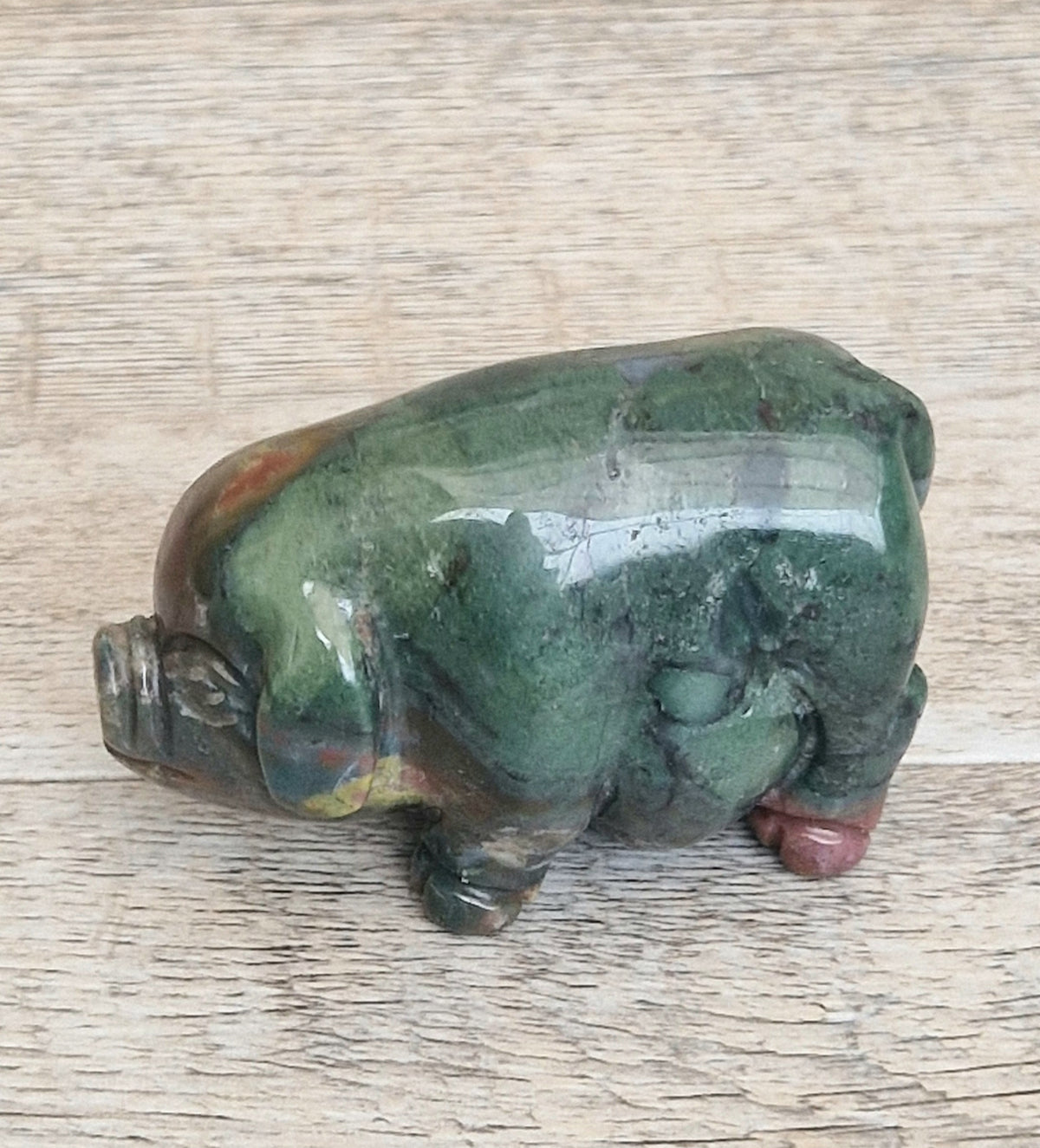 Vintage Fine Carved Moss Agate Standing Pig Figure Ornament 6.3cm