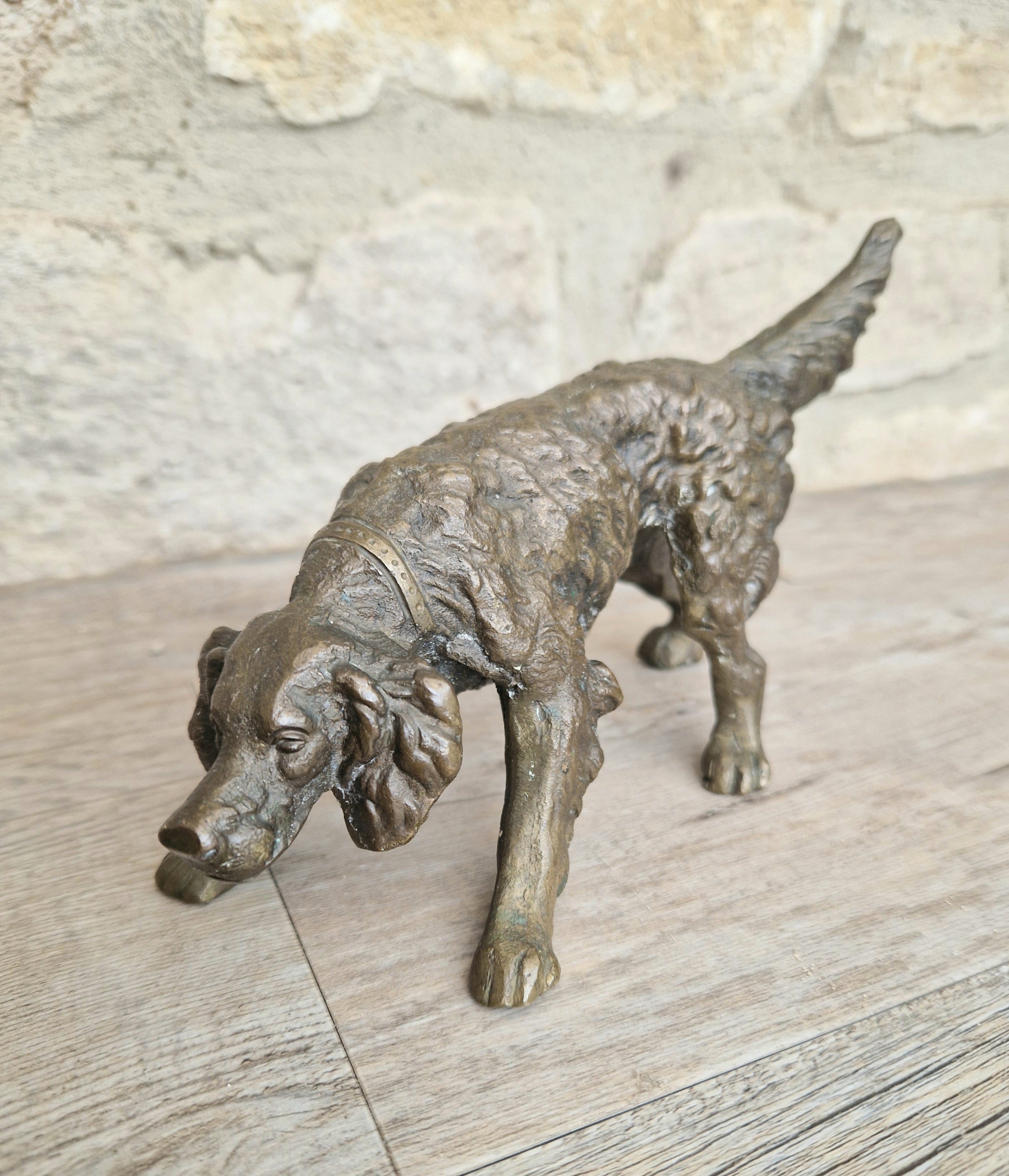 Antique 19th C. Cast Bronze Sculpture Of A Hunting Irish Setter Dog 22cm VGC
