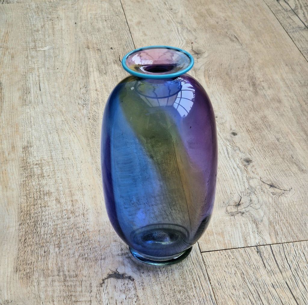 Transjö Hytta Swedish Art Glass Rainbow Vase WRC Signature Ann Wolff, Jan-Erik Ritzman and Sven-Åke Carlsson Vintage Mid Century Piece 6"