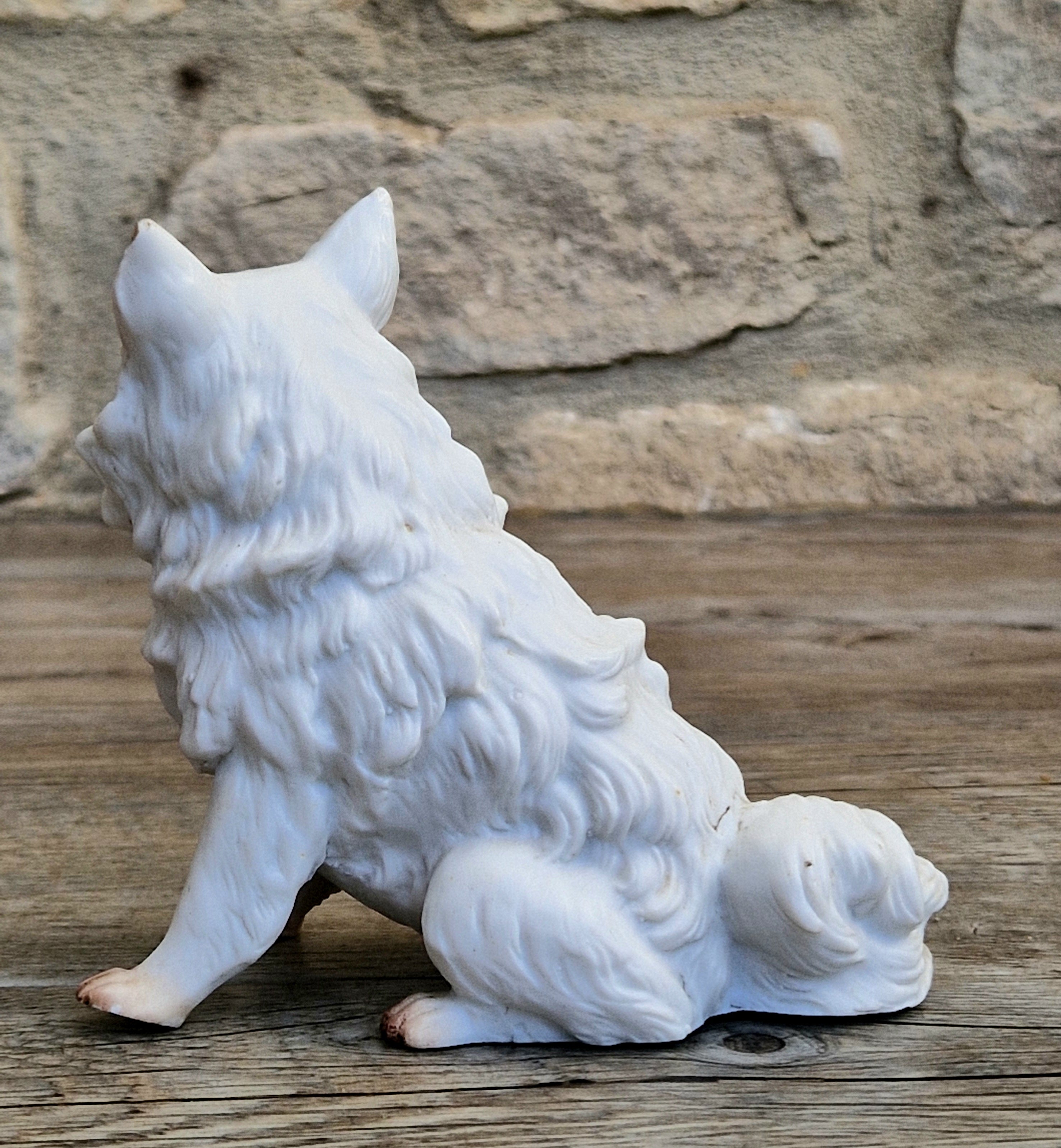 Antique Heubach Bisque Sitting Spitz Dog: German Figure, Circa 1864-1880