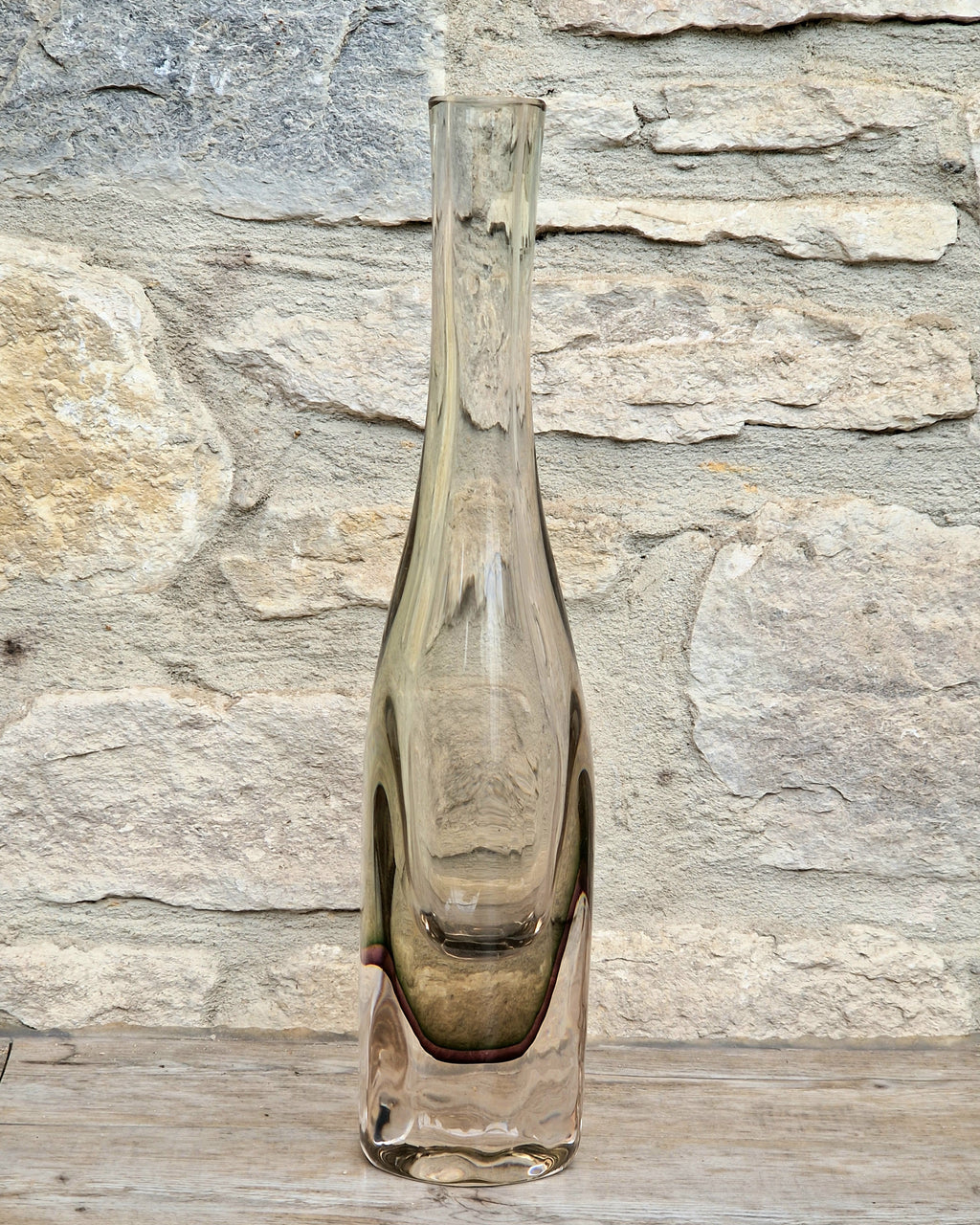 Rare Mid Century Heavy Hand Blown Triple Sommerso Art Glass Bottle Vase 31cm