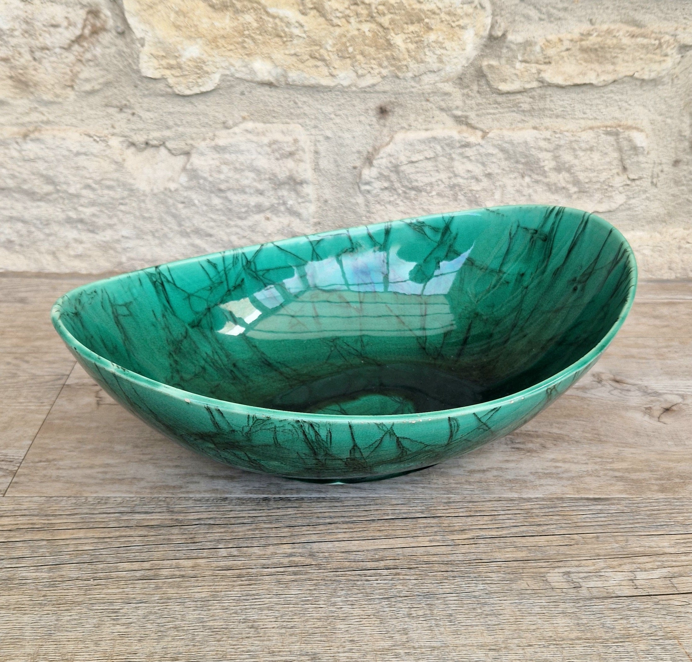 Very Rare Antique 1883 Wedgwood Malachite Glaze Large Centrepiece Fruitbowl 32cm x 22cm