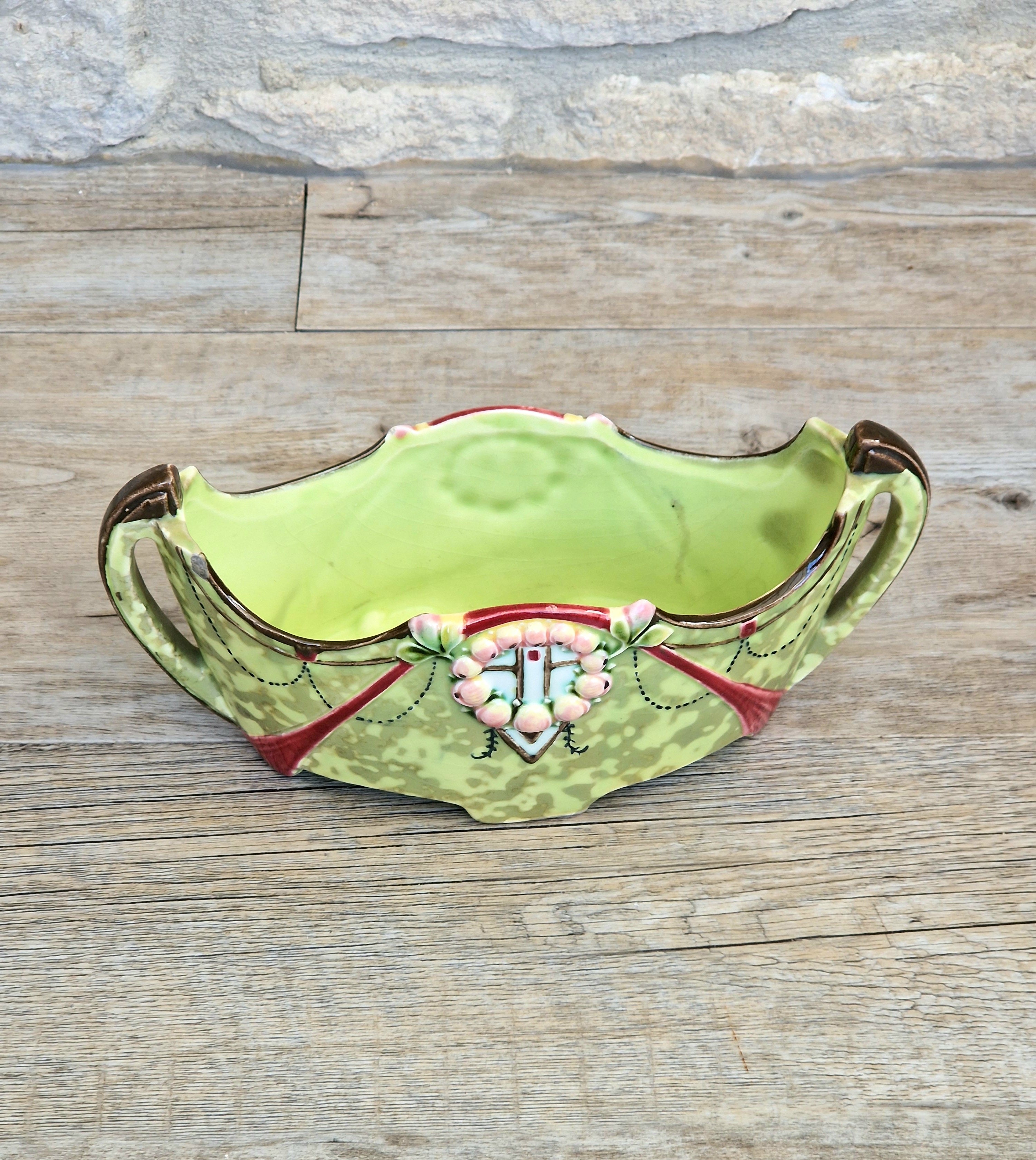 Art Nouveau Duxer Babotine Planter: Antique Hand-Painted Jardiniere